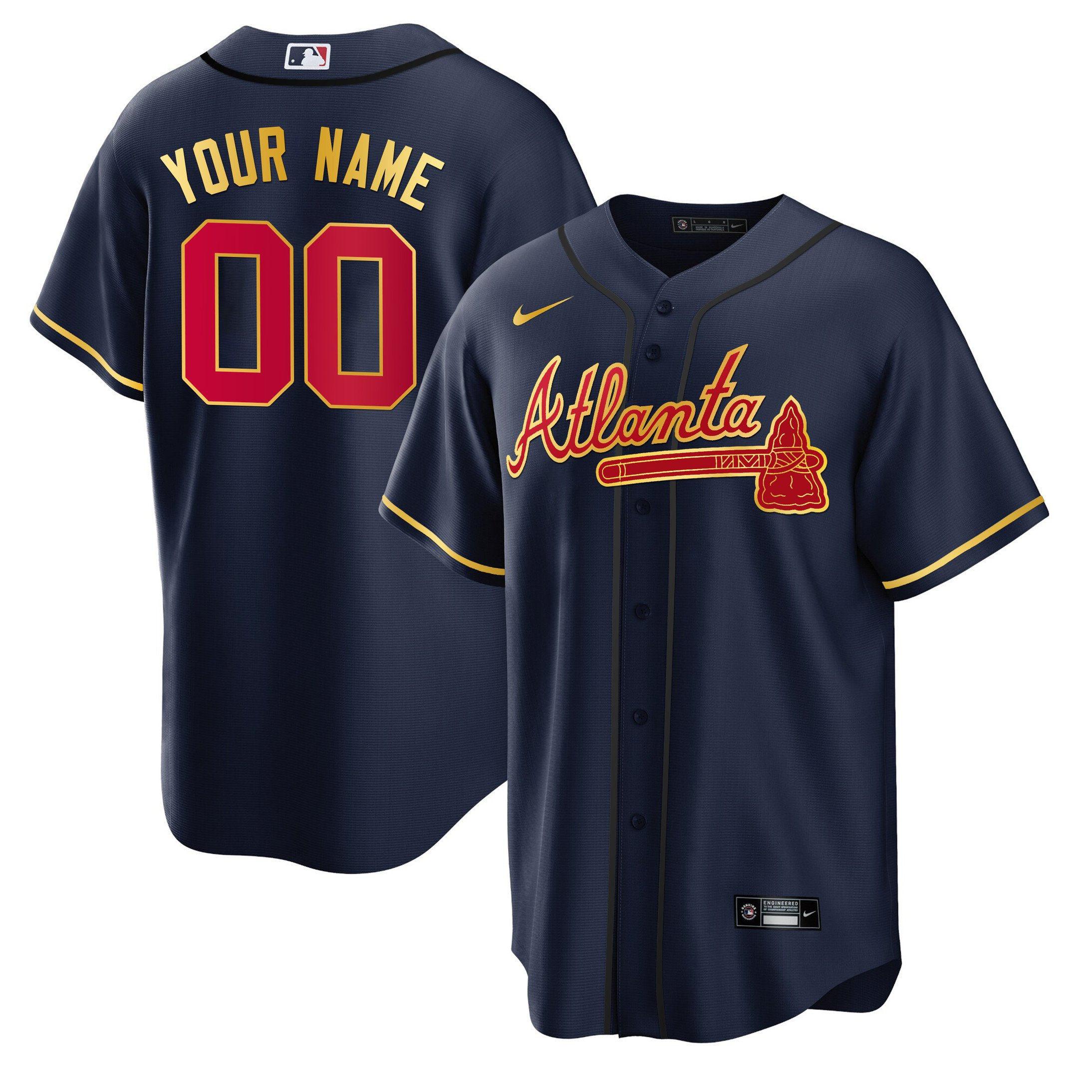 Atlanta Braves Gold Trim Custom Jersey - All Stitched - Image 3