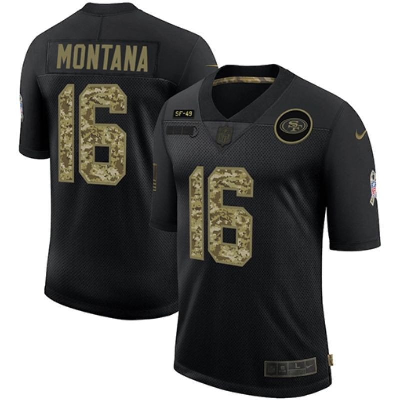 Joe Montana 49ers Salute To Service Camo Black Jersey - All Stitched