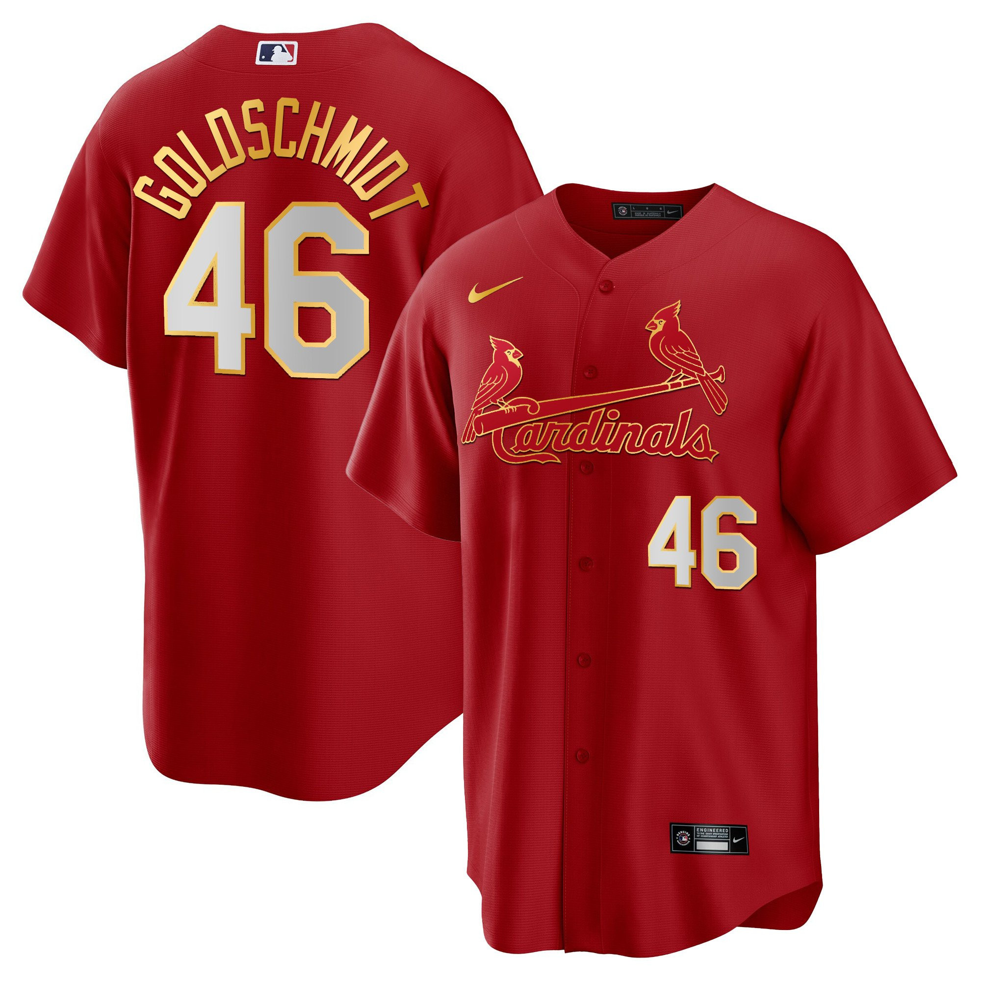 Men's St. Louis Cardinals Cool Base Gold Trim Jersey - All Stitched - Image 25