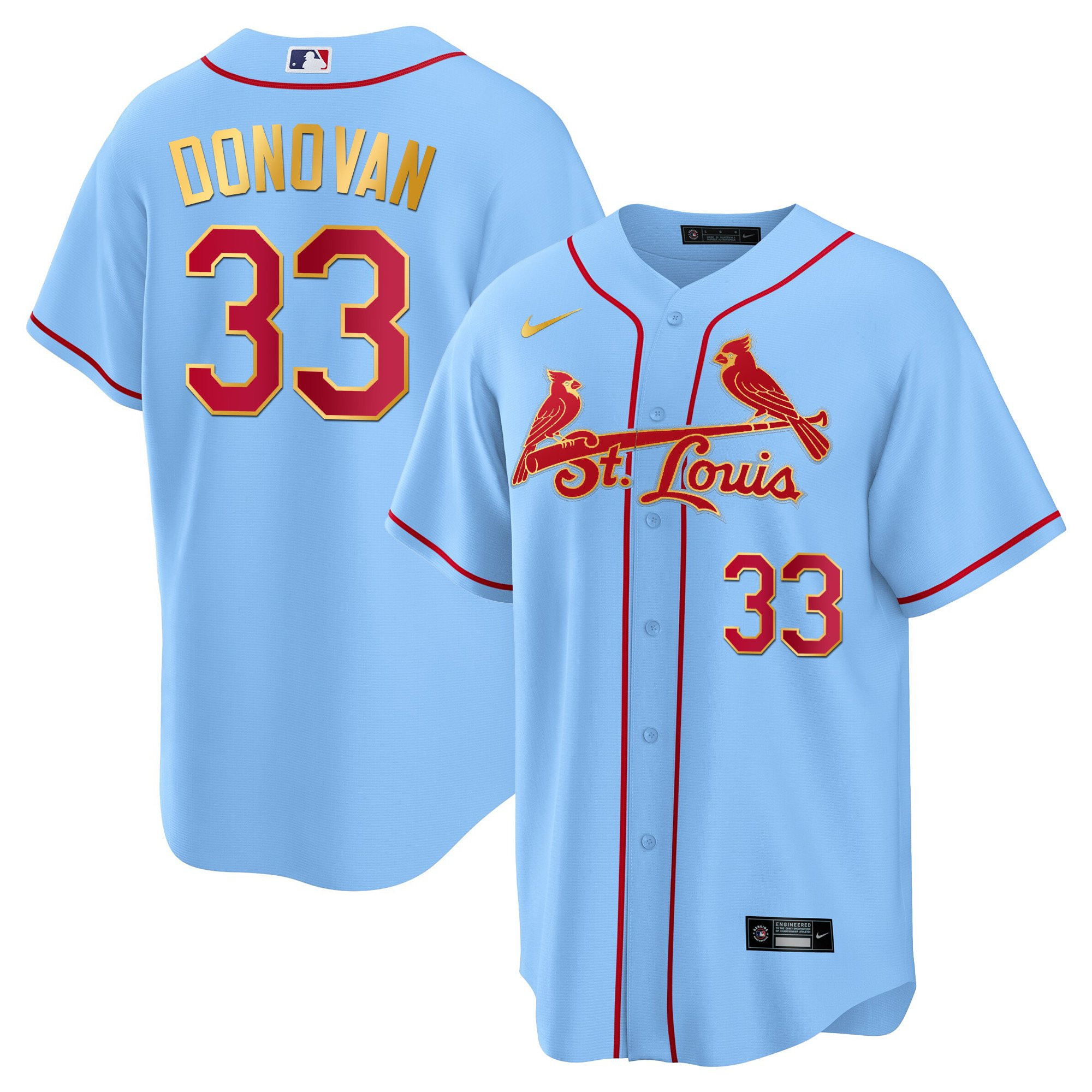 Men's St. Louis Cardinals Cool Base Gold Trim Jersey - All Stitched - Image 17