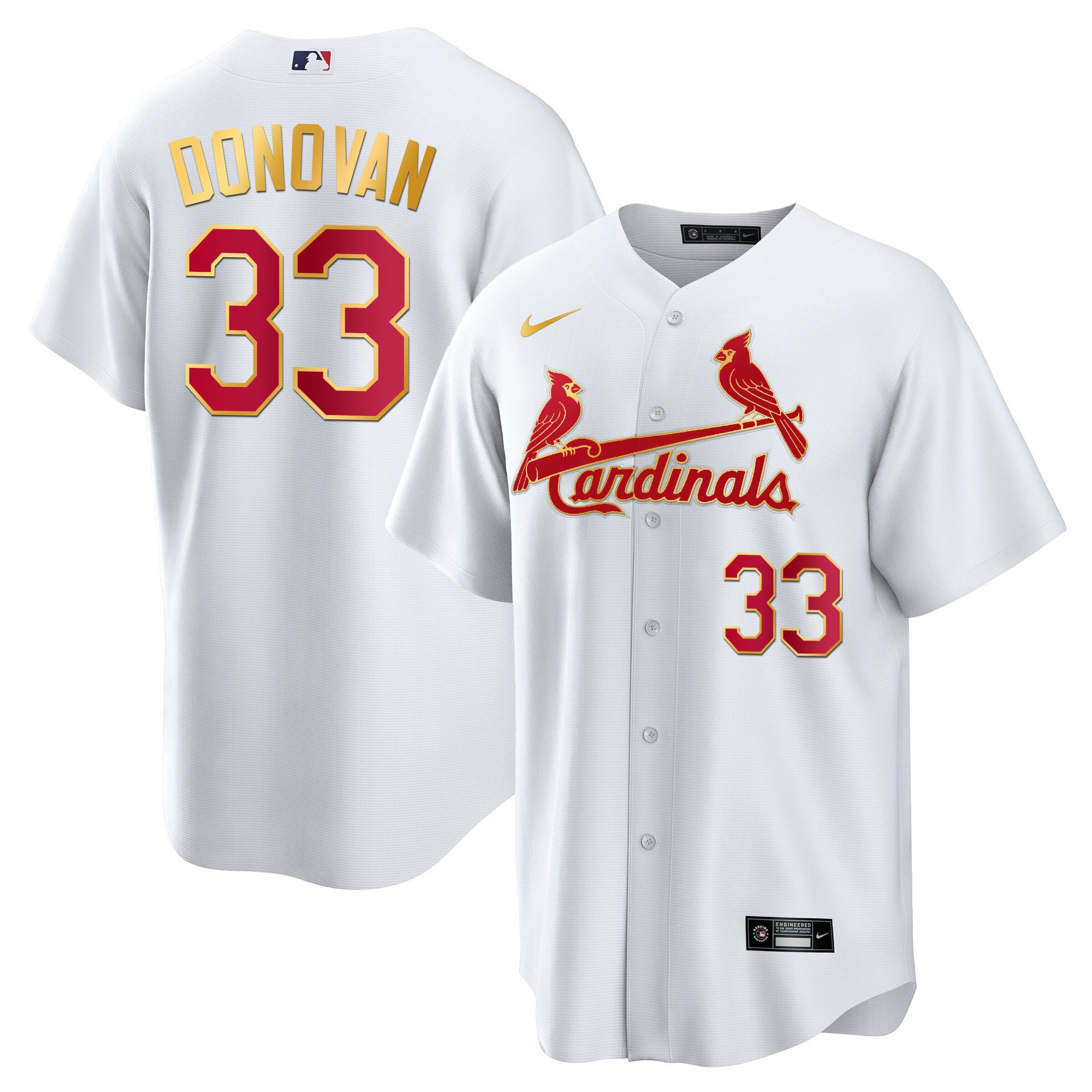 Men's St. Louis Cardinals Cool Base Gold Trim Jersey - All Stitched - Image 10