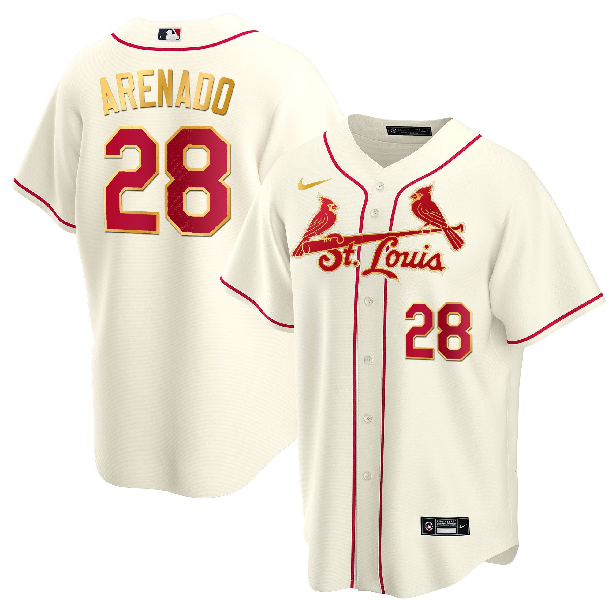 Men's St. Louis Cardinals Cool Base Gold Trim Jersey - All Stitched - Image 30