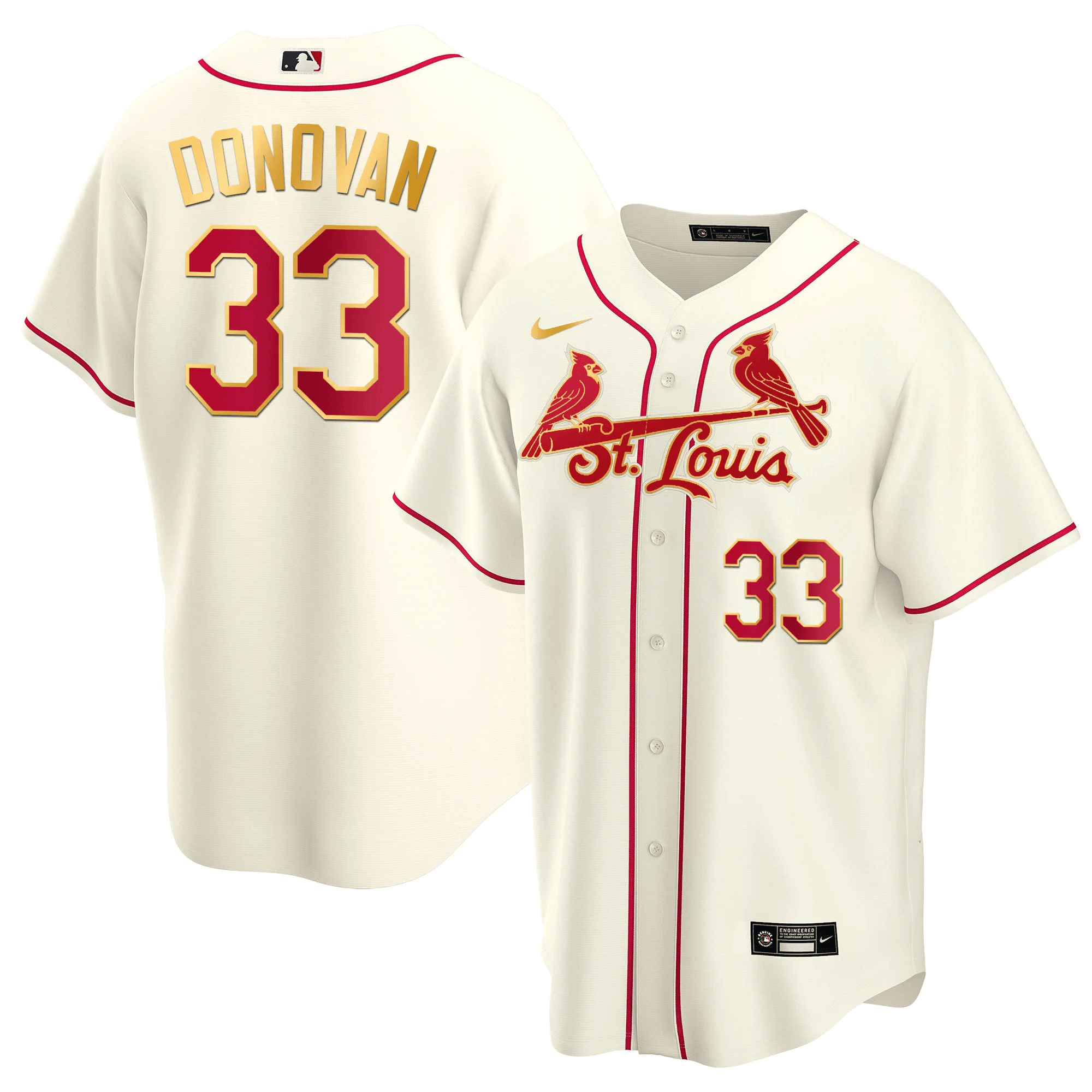 Men's St. Louis Cardinals Cool Base Gold Trim Jersey - All Stitched - Image 31