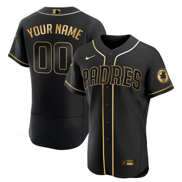 San Diego Padres Black Gold & White Gold Custom Jersey - All Stitched - Image 3