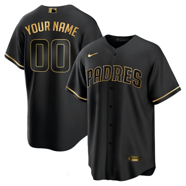 San Diego Padres Black Gold & White Gold Custom Jersey - All Stitched