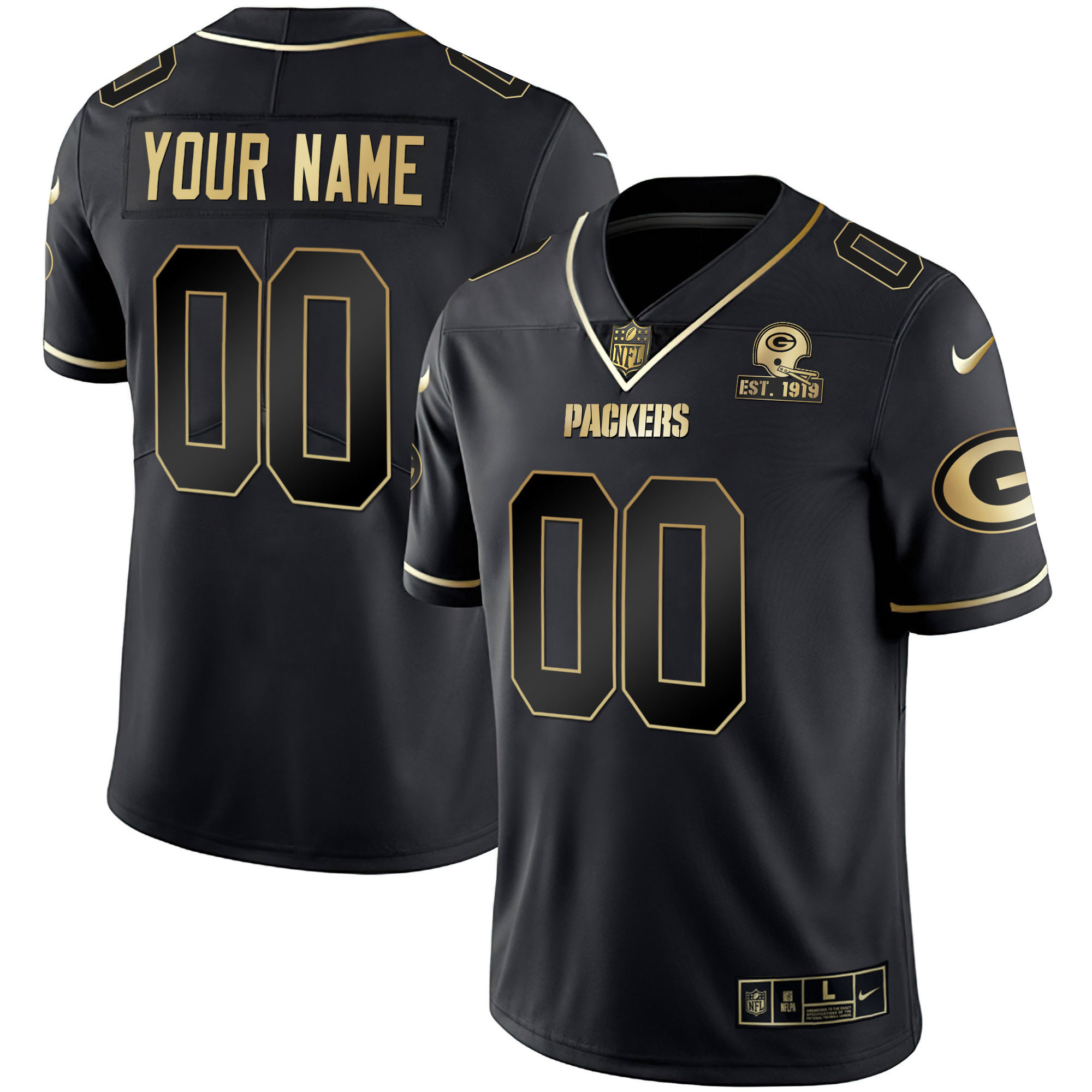 Packers Gold Est 1919 Patch Custom Name & Number Jersey - All Stitched - Image 2