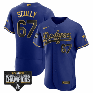Men's Dodgers Royal Gold World Series 2020 Patch Jersey - All Stitched