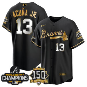 Braves World Series Champion Black Gold Cool Base Jersey - All Stitched