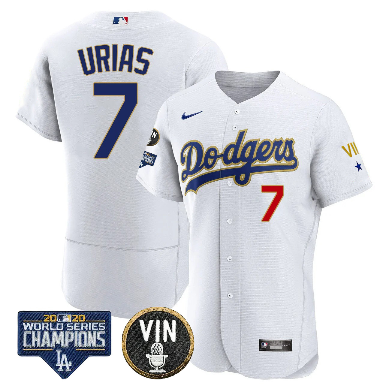 Julio Urías Los Angeles Dodgers White Gold Trim Jersey - All Stitched