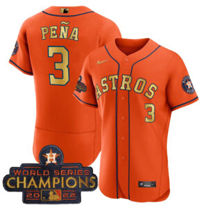 Men's Astros 2023 Champions Orange Gold Jersey - All Stitched