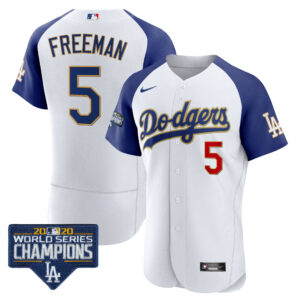 Men's Dodgers World Series Champions Patch Flex Base Gold Trim Jersey - All Stitched