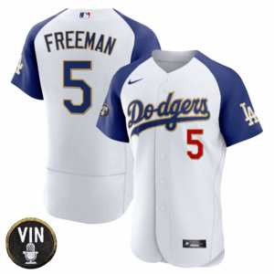 Men's Dodgers Vin Scully Patch Flex Base Gold Trim Jersey - All Stitched