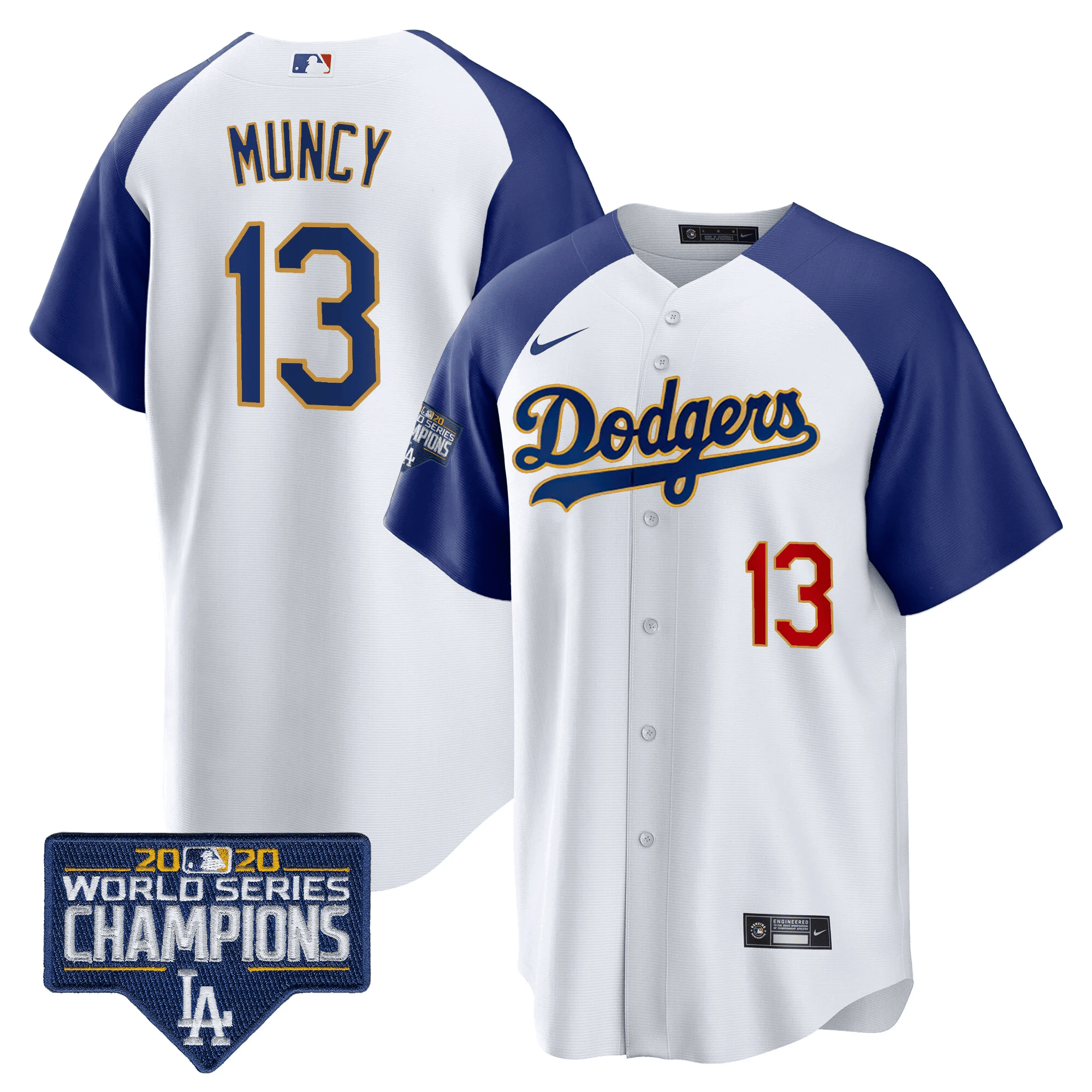 Men's Dodgers World Series Champions Patch Cool Base Gold Trim Jersey - All Stitched - Image 5