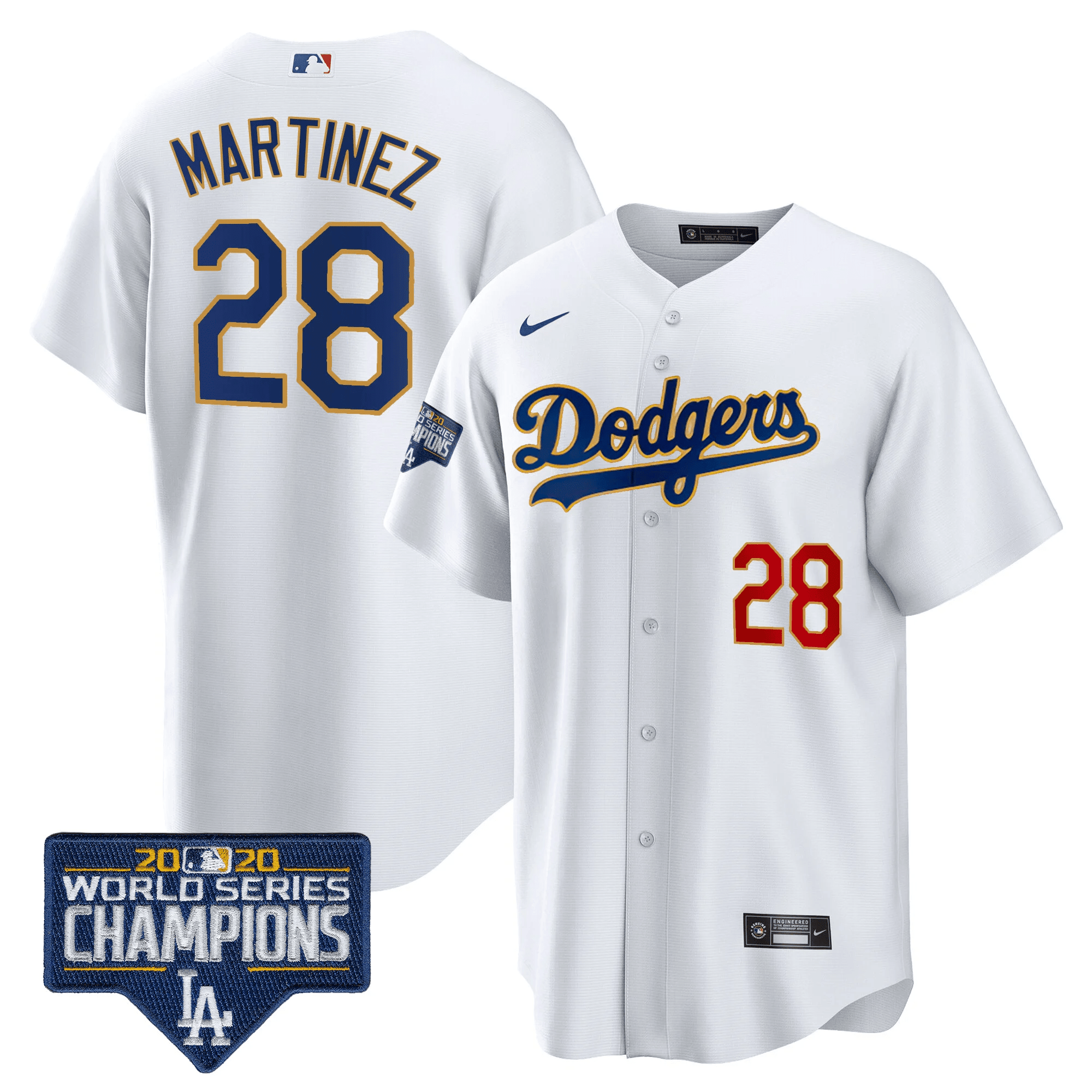 Men's Dodgers World Series Champions Patch Cool Base Gold Trim Jersey - All Stitched - Image 24