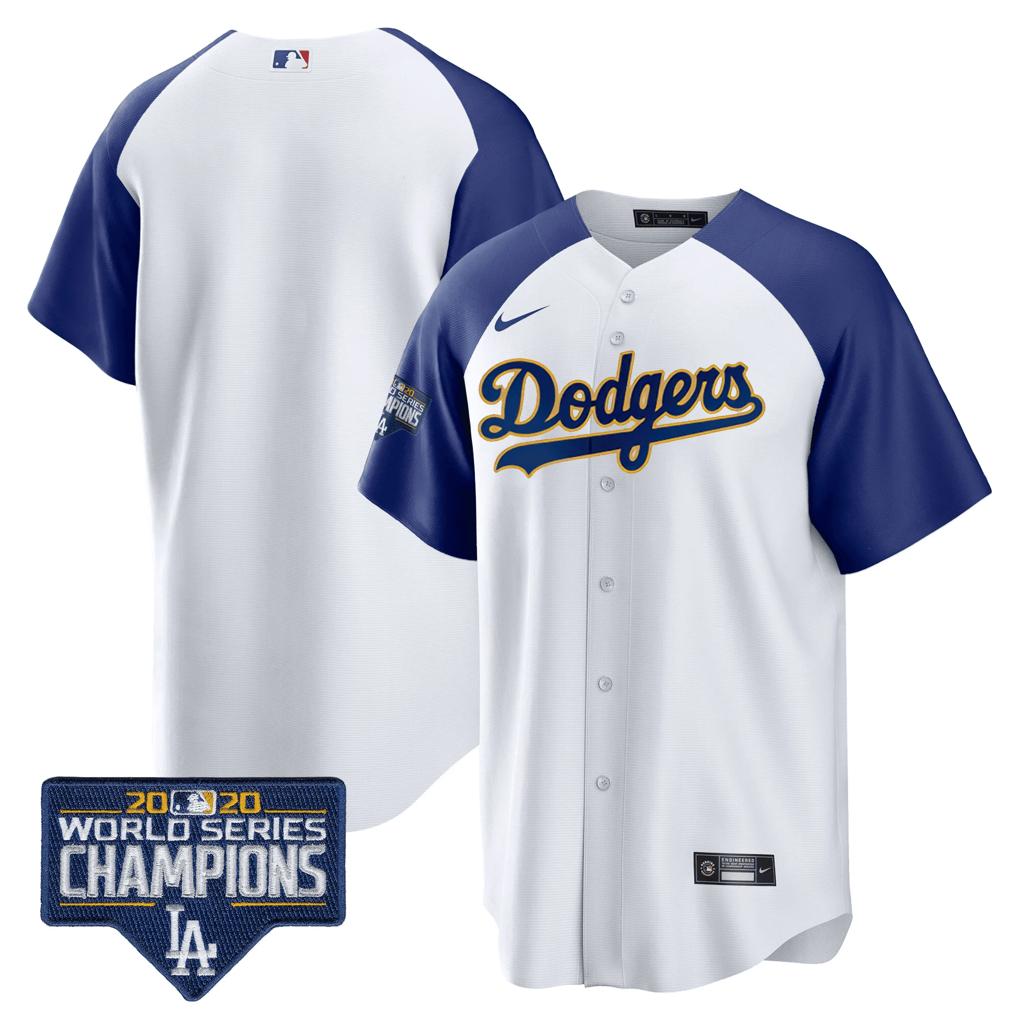 Men's Dodgers World Series Champions Patch Cool Base Gold Trim Jersey - All Stitched - Image 9