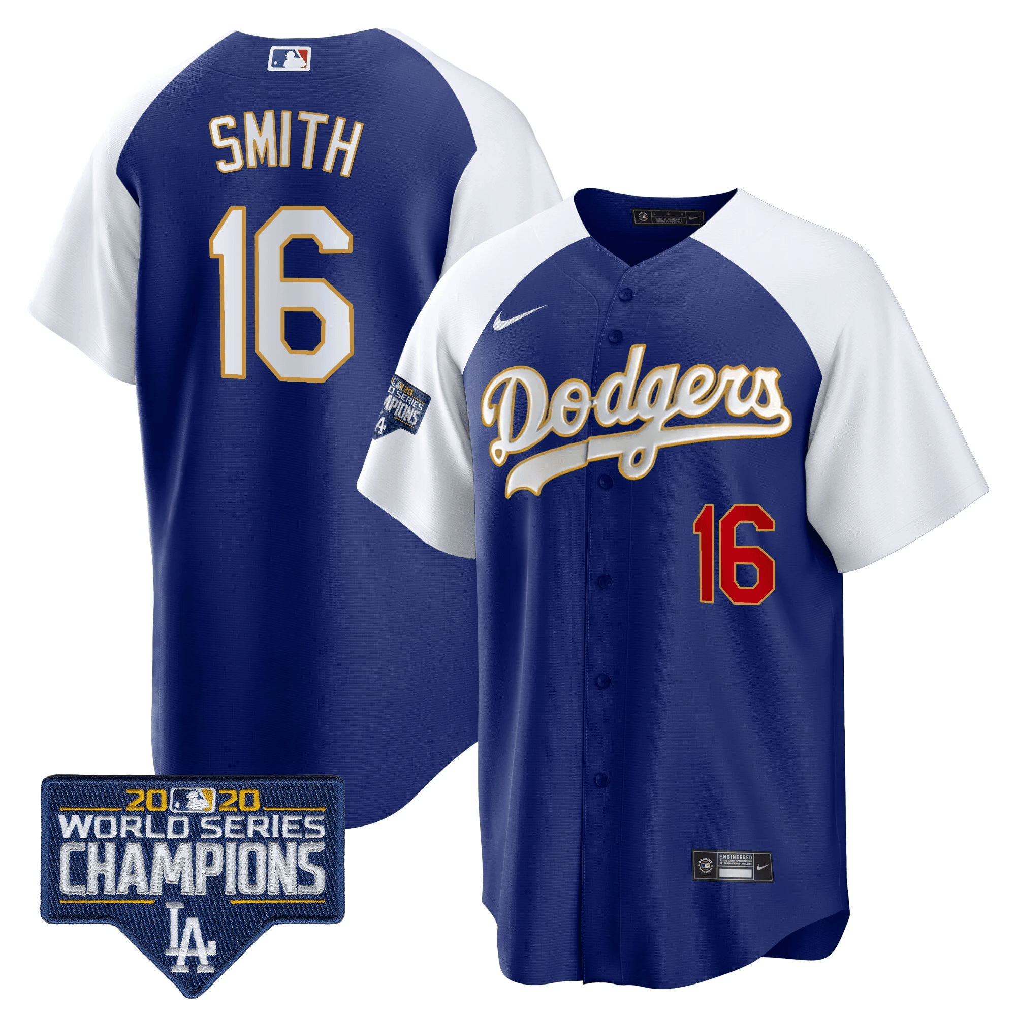 Men's Dodgers World Series Champions Patch Cool Base Gold Trim Jersey - All Stitched - Image 13