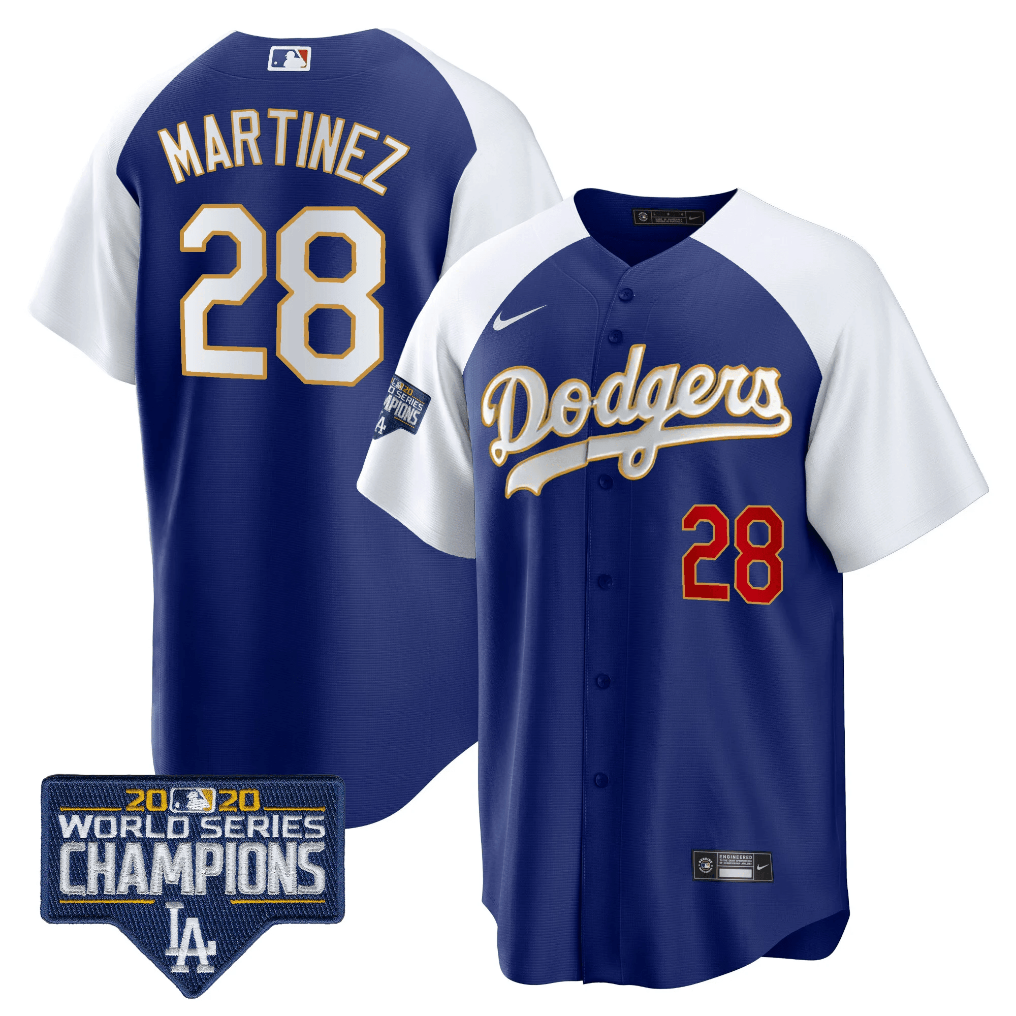 Men's Dodgers World Series Champions Patch Cool Base Gold Trim Jersey - All Stitched - Image 15