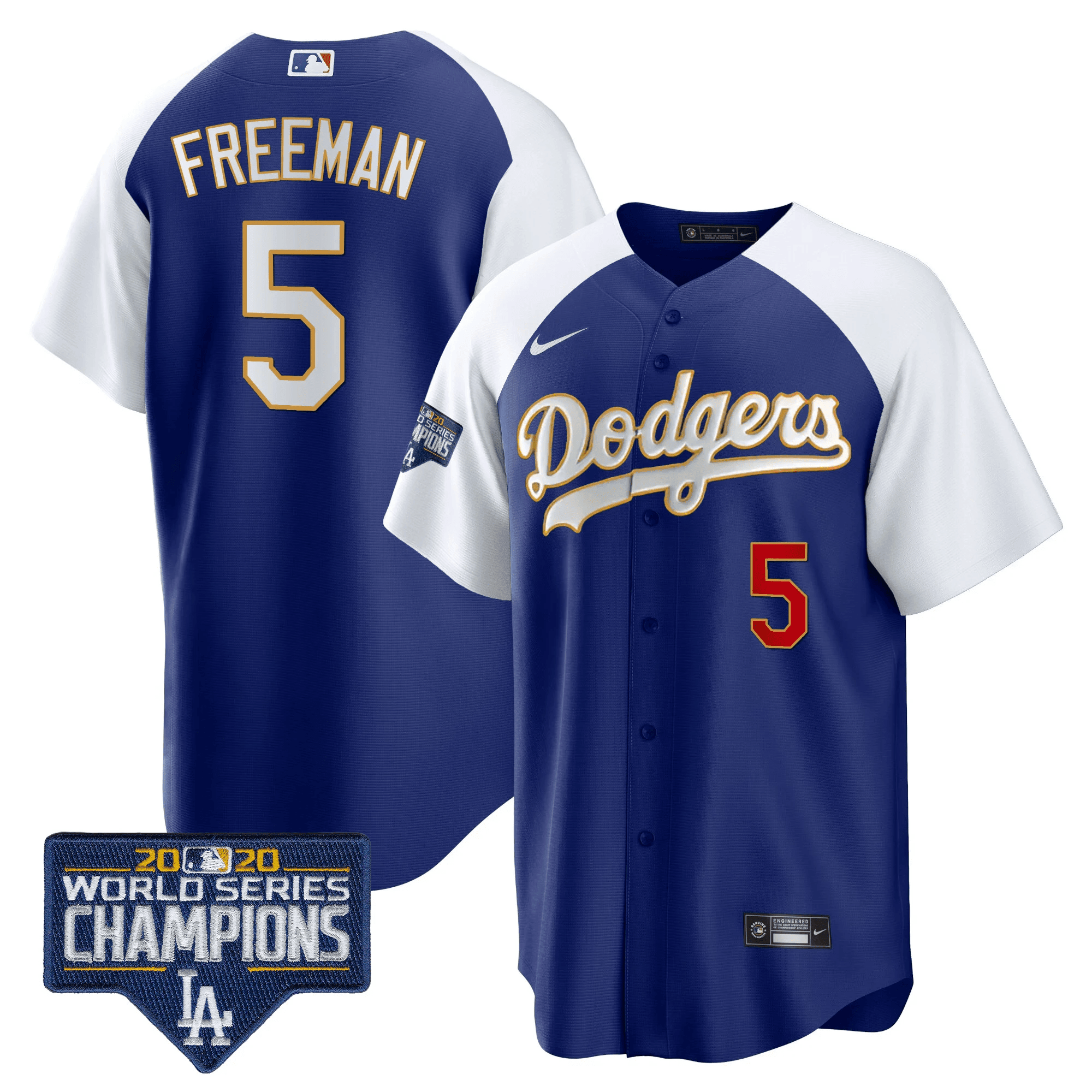 Men's Dodgers World Series Champions Patch Cool Base Gold Trim Jersey - All Stitched - Image 10