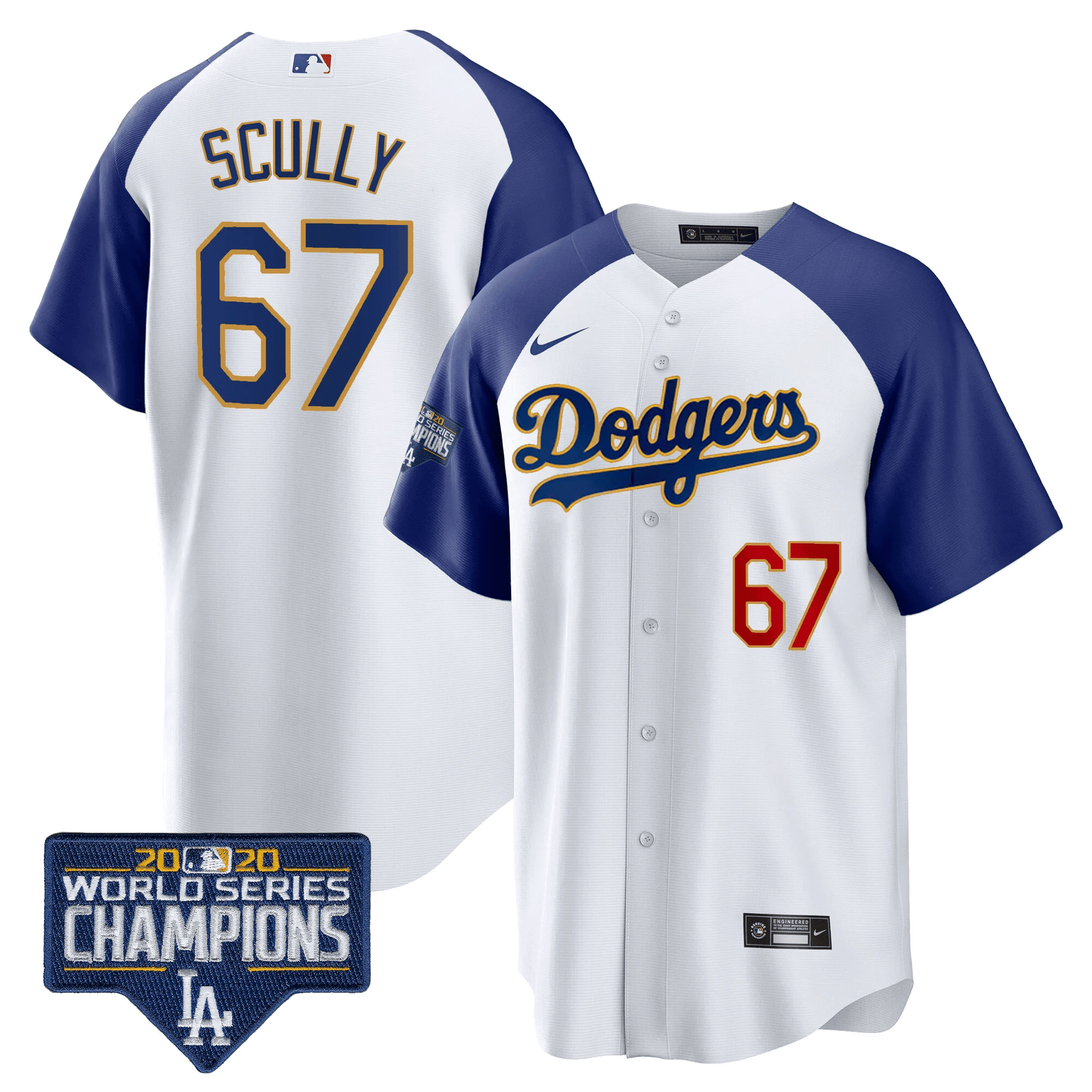 Men's Dodgers World Series Champions Patch Cool Base Gold Trim Jersey - All Stitched - Image 3