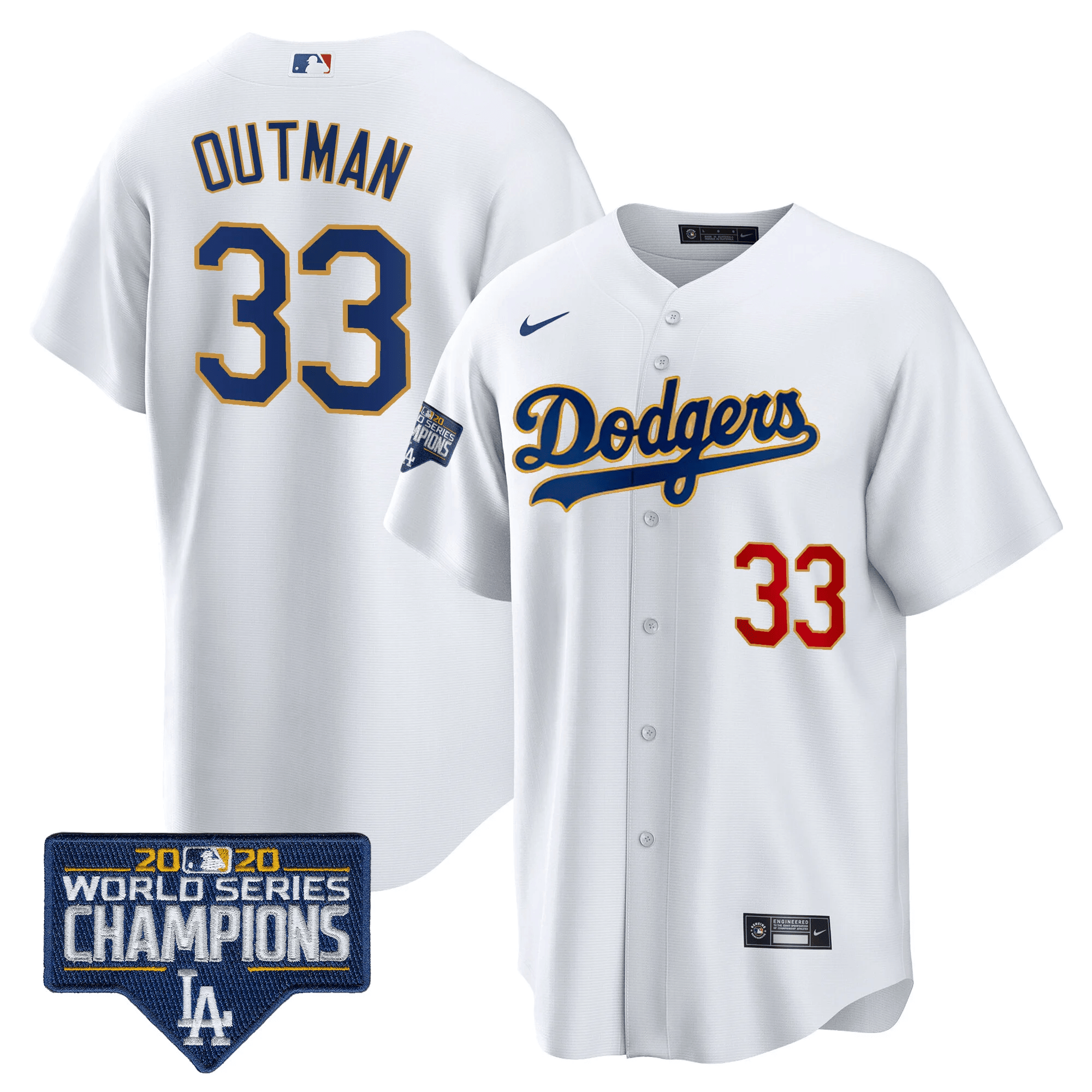 Men's Dodgers World Series Champions Patch Cool Base Gold Trim Jersey - All Stitched - Image 25