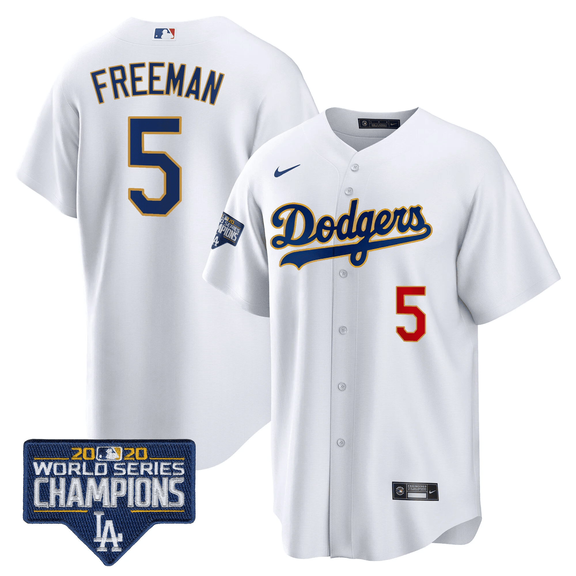 Men's Dodgers World Series Champions Patch Cool Base Gold Trim Jersey - All Stitched - Image 19