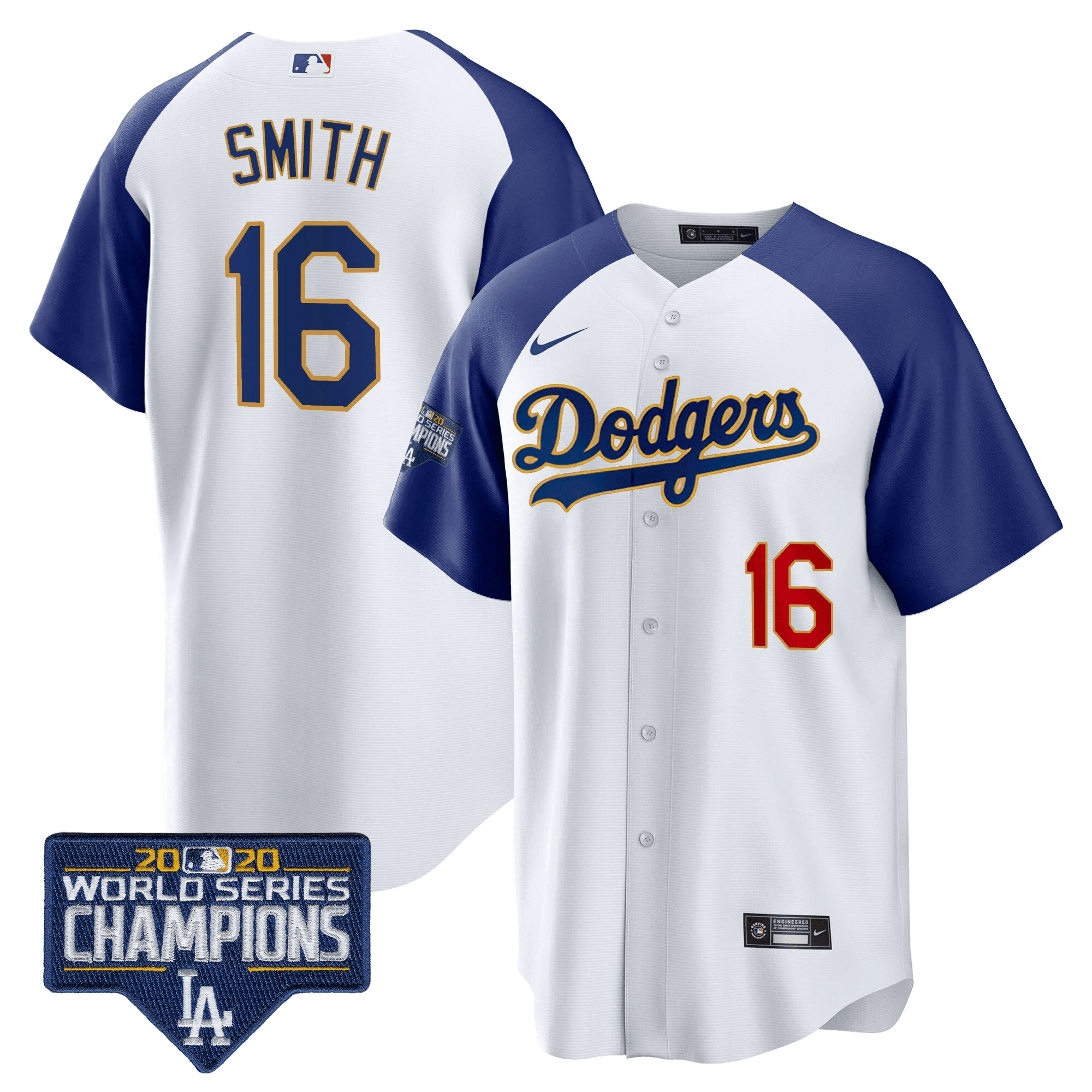 Men's Dodgers World Series Champions Patch Cool Base Gold Trim Jersey - All Stitched - Image 4