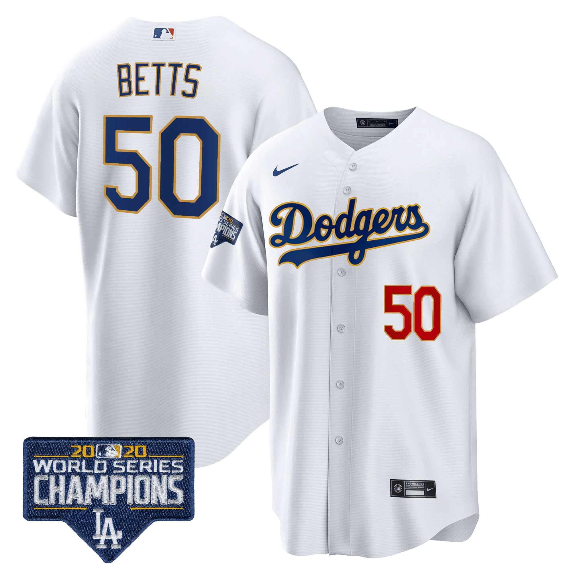 Men's Dodgers World Series Champions Patch Cool Base Gold Trim Jersey - All Stitched - Image 20