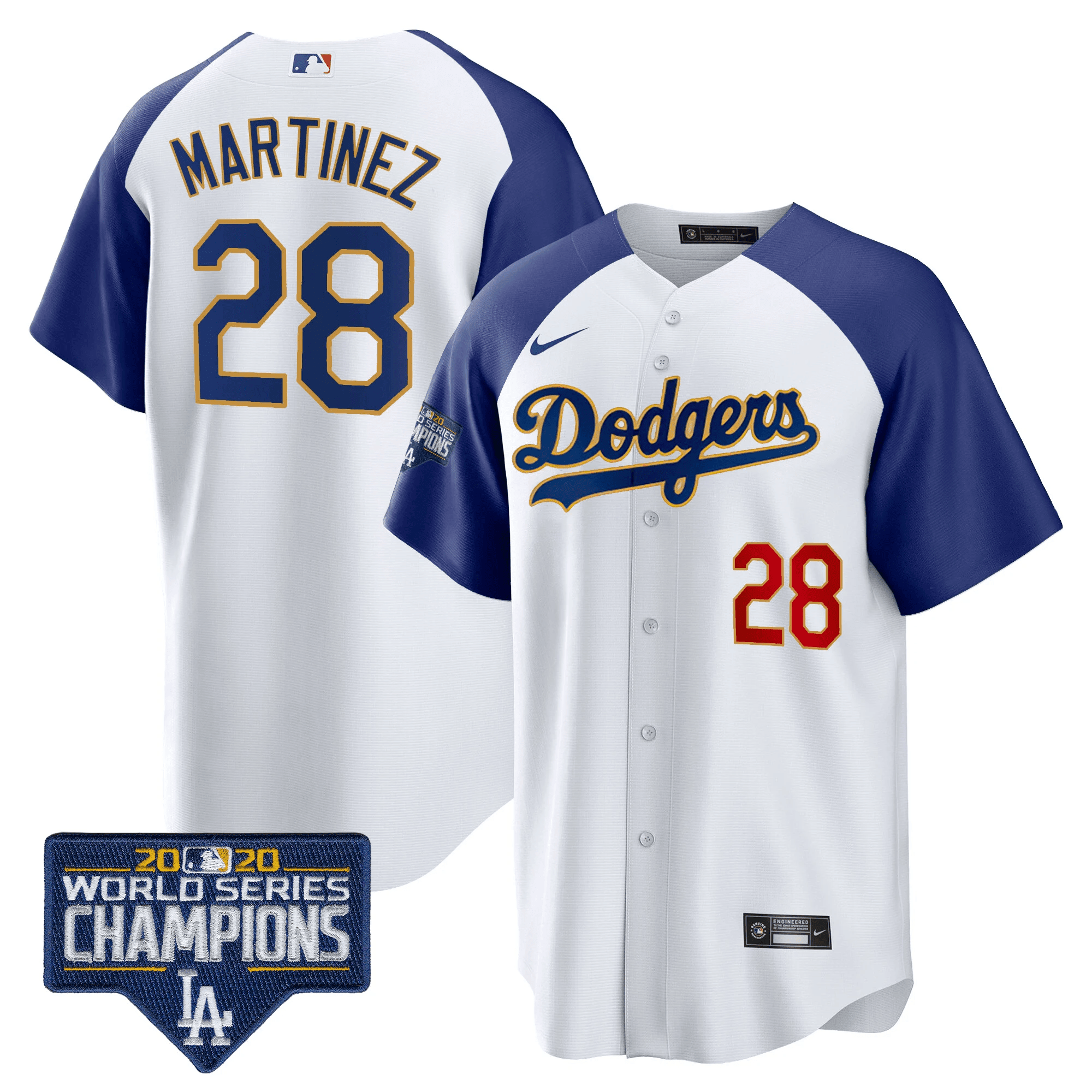 Men's Dodgers World Series Champions Patch Cool Base Gold Trim Jersey - All Stitched - Image 6