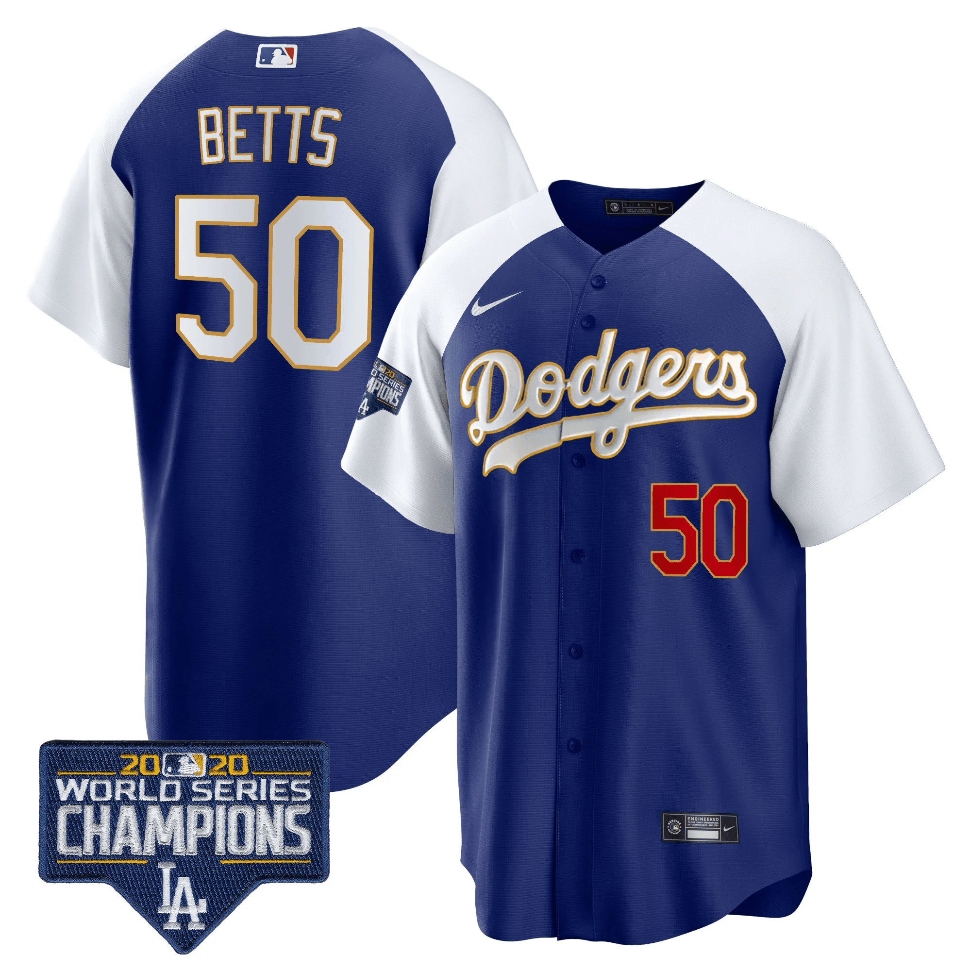 Men's Dodgers World Series Champions Patch Cool Base Gold Trim Jersey - All Stitched - Image 11