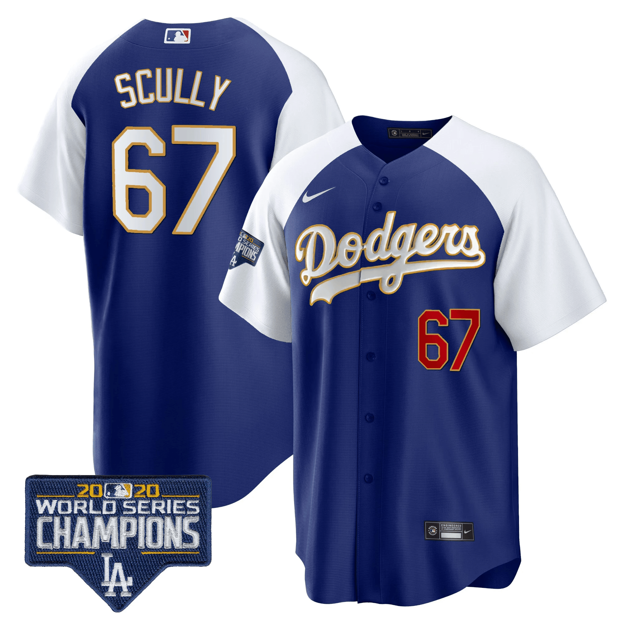 Men's Dodgers World Series Champions Patch Cool Base Gold Trim Jersey - All Stitched - Image 12