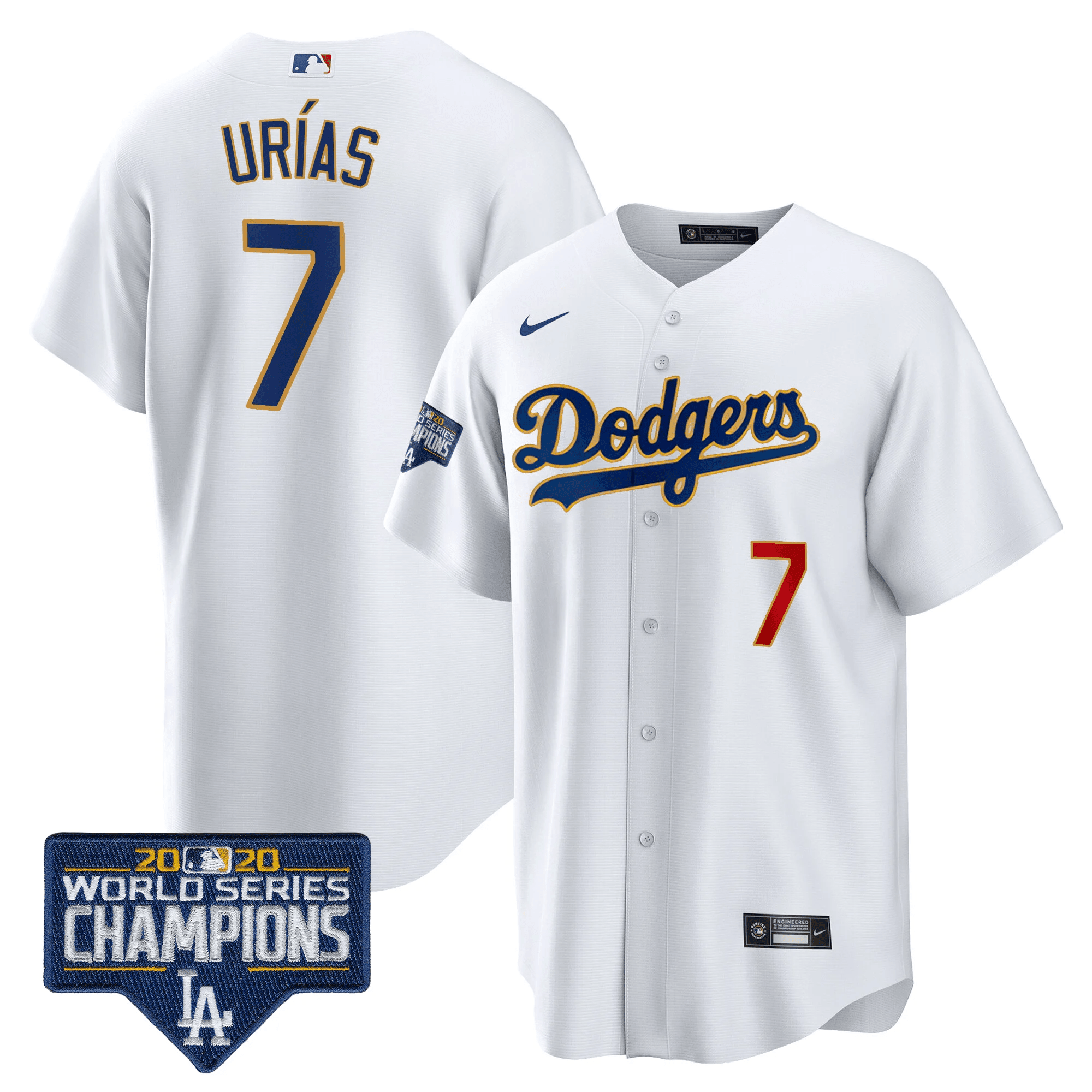 Men's Dodgers World Series Champions Patch Cool Base Gold Trim Jersey - All Stitched - Image 26
