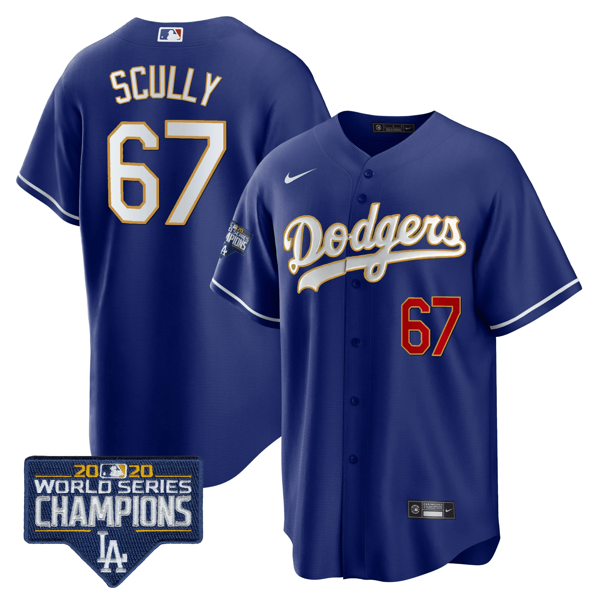 Men's Dodgers World Series Champions Patch Cool Base Gold Trim Jersey - All Stitched - Image 30