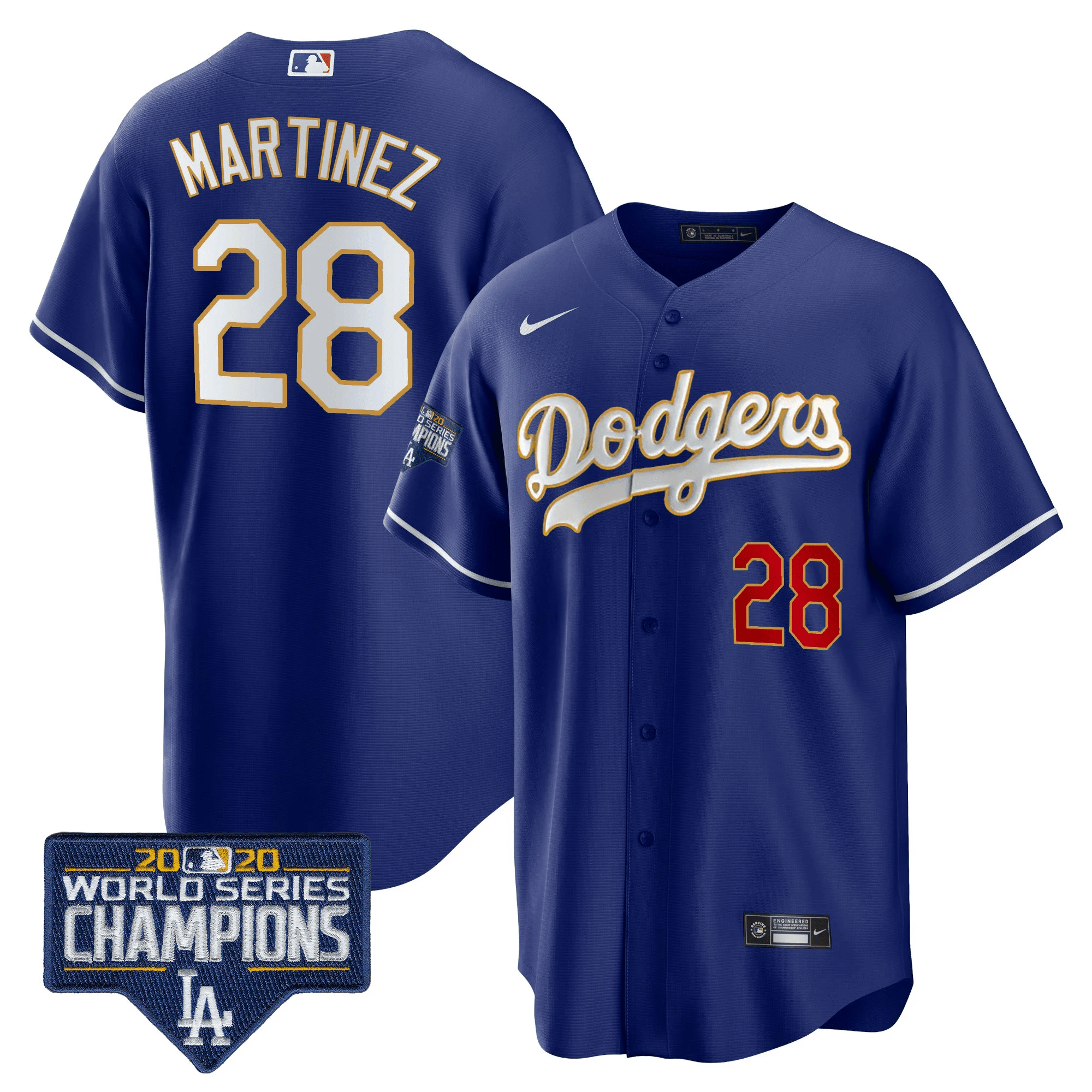Men's Dodgers World Series Champions Patch Cool Base Gold Trim Jersey - All Stitched - Image 33