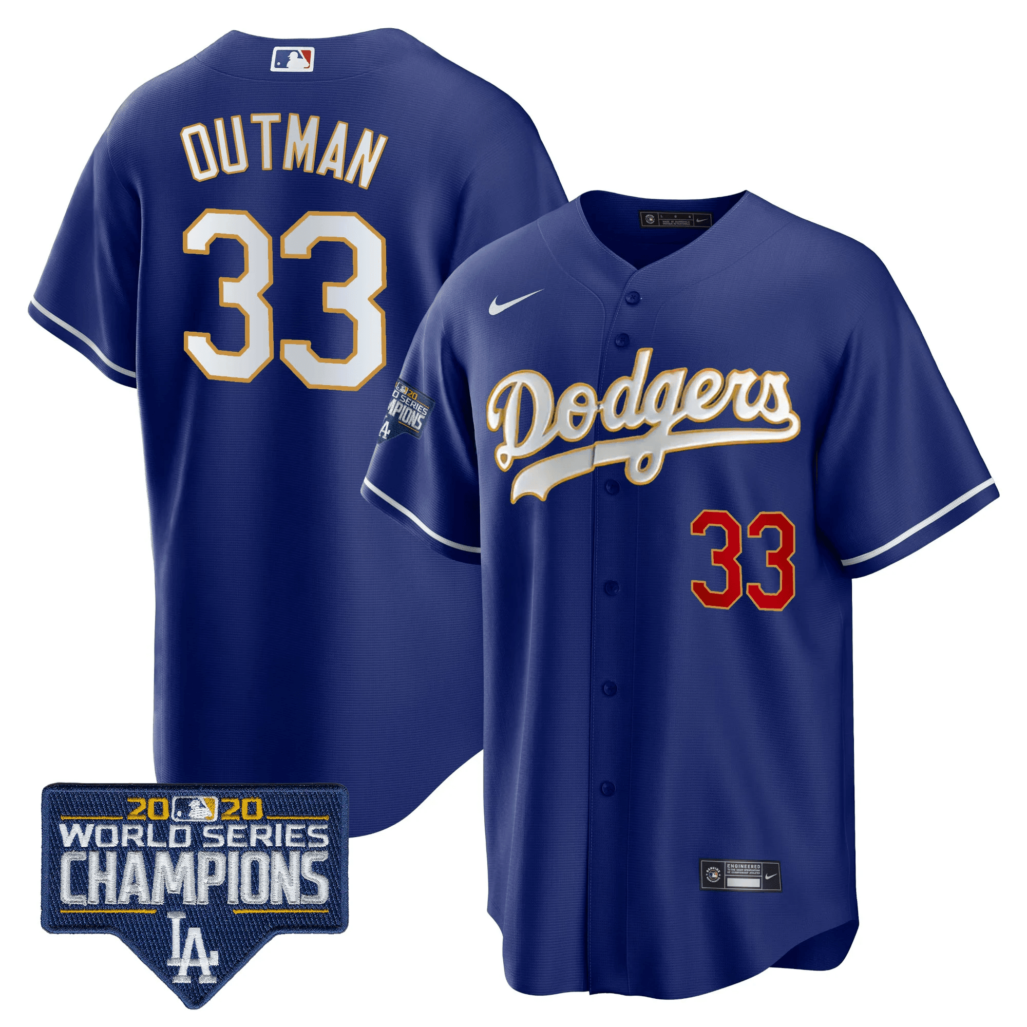 Men's Dodgers World Series Champions Patch Cool Base Gold Trim Jersey - All Stitched - Image 34