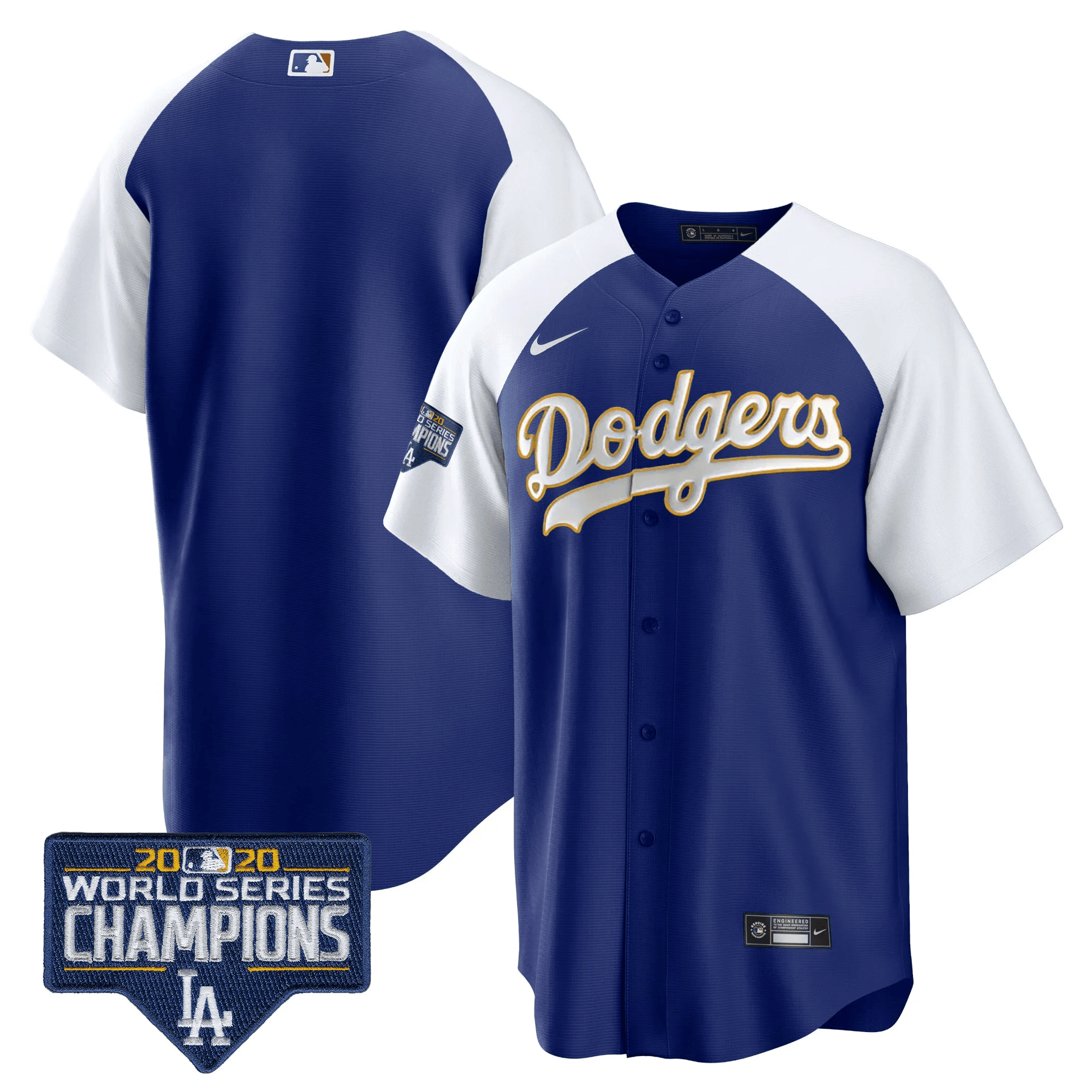Men's Dodgers World Series Champions Patch Cool Base Gold Trim Jersey - All Stitched - Image 18