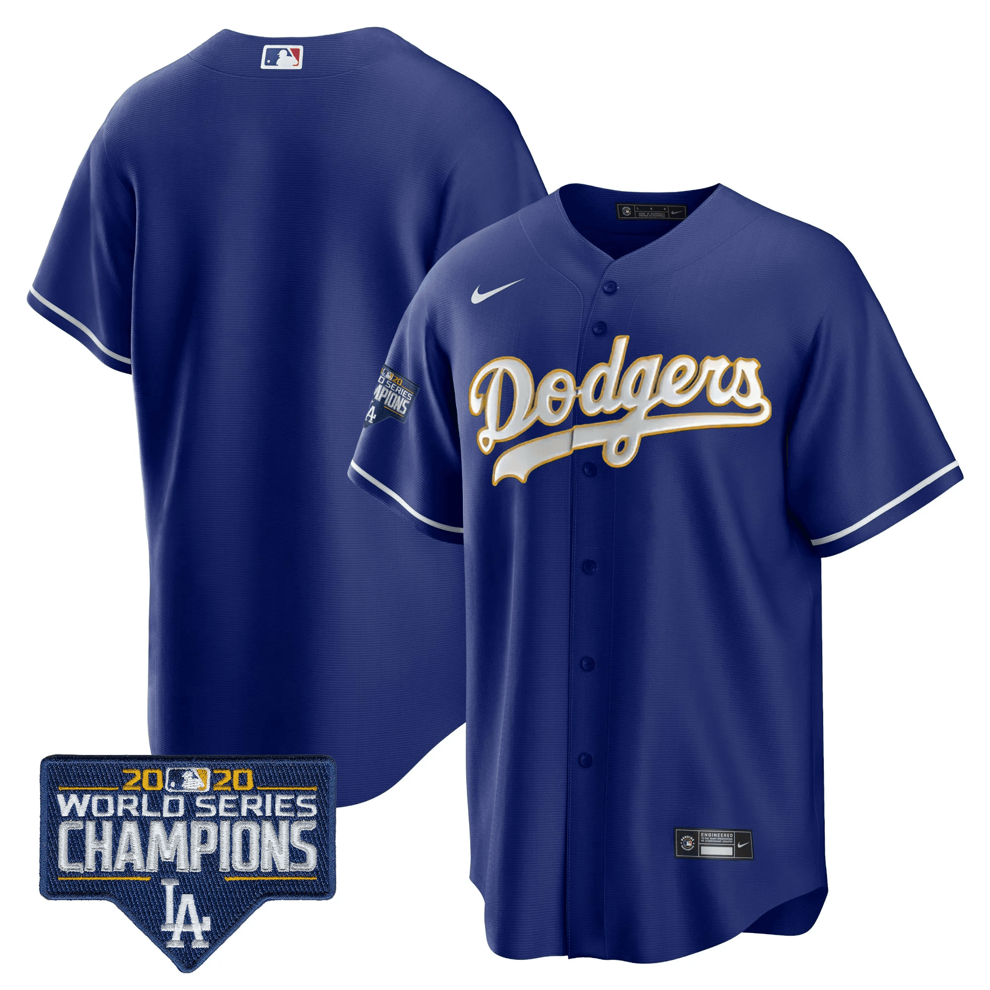 Men's Dodgers World Series Champions Patch Cool Base Gold Trim Jersey - All Stitched - Image 36