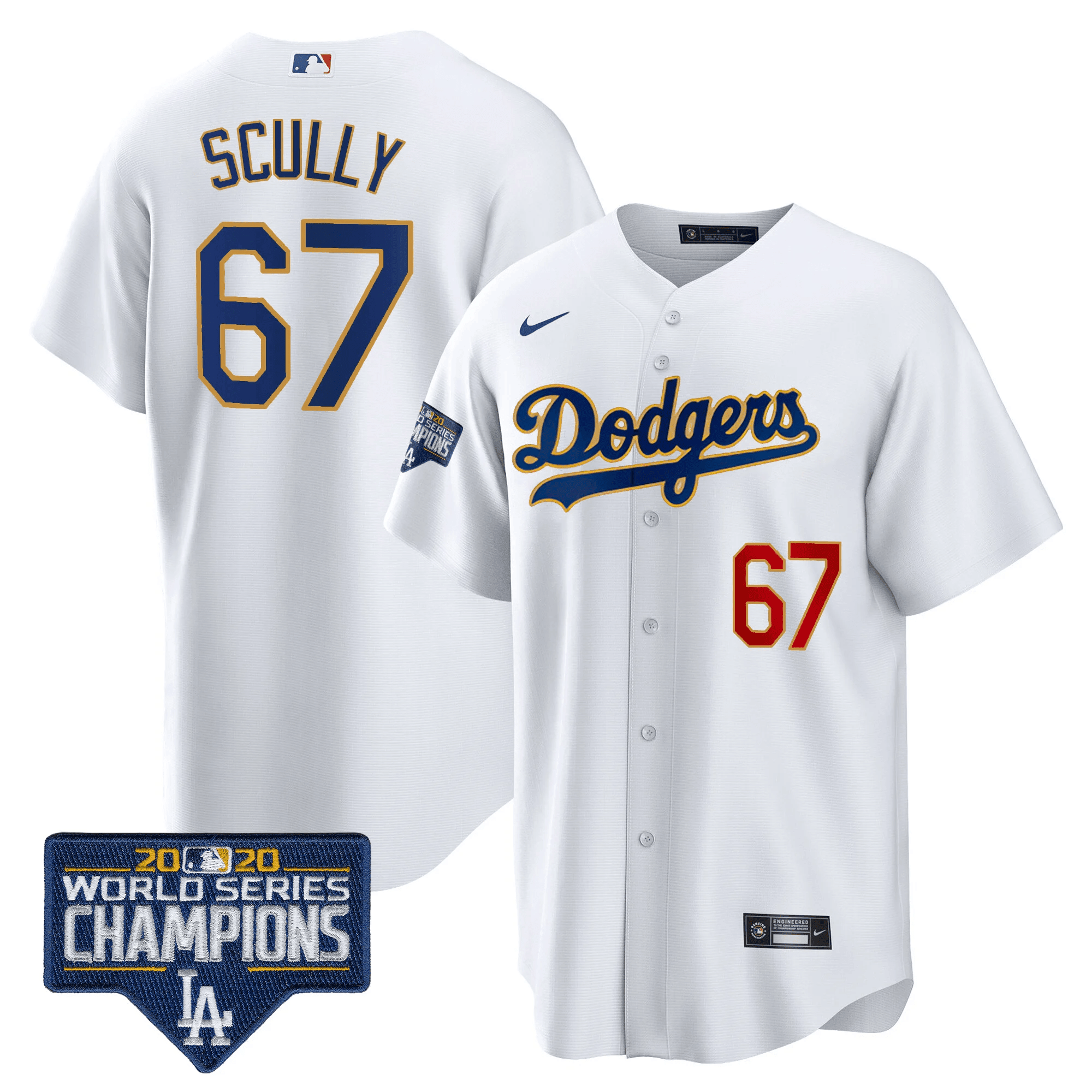 Men's Dodgers World Series Champions Patch Cool Base Gold Trim Jersey - All Stitched - Image 21