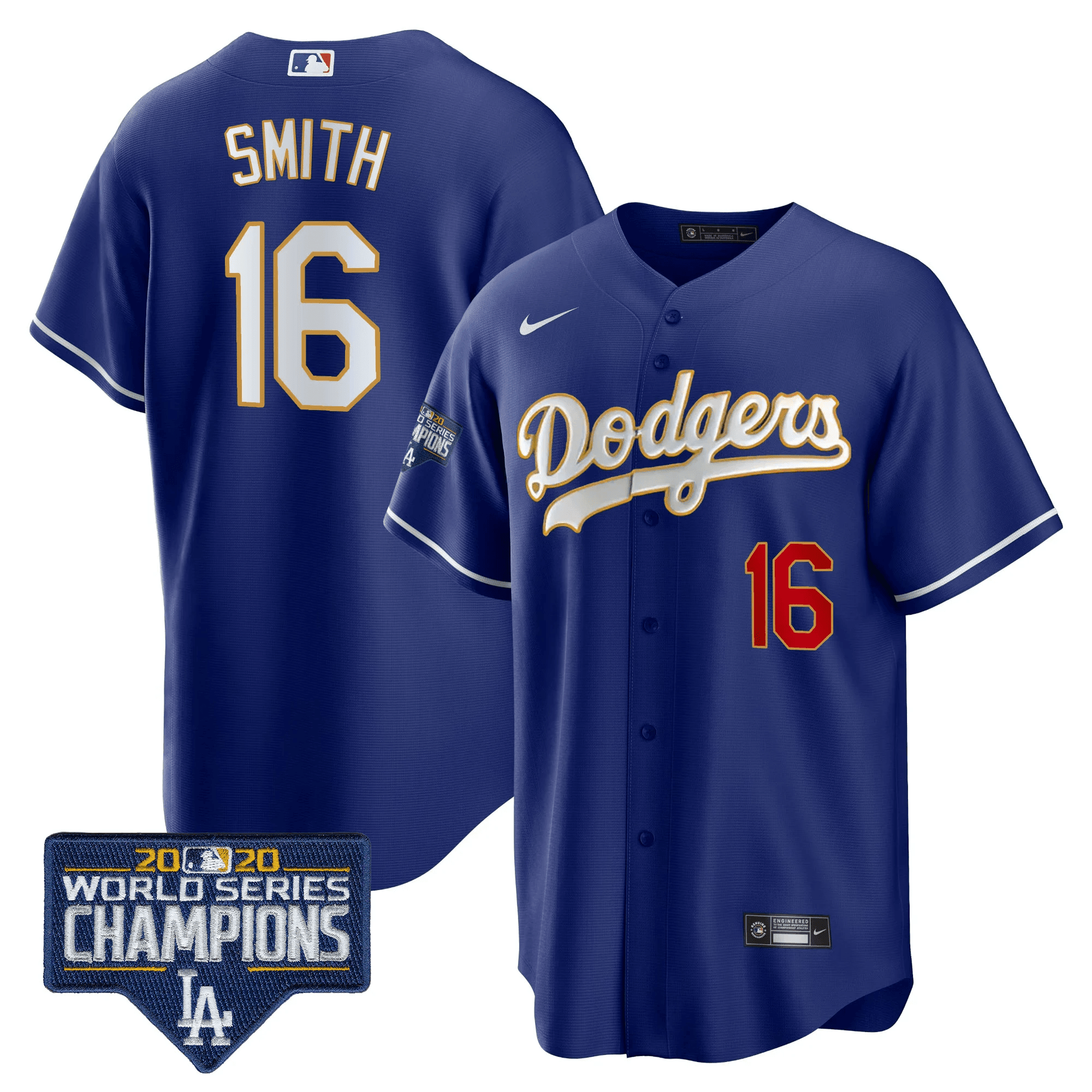 Men's Dodgers World Series Champions Patch Cool Base Gold Trim Jersey - All Stitched - Image 31