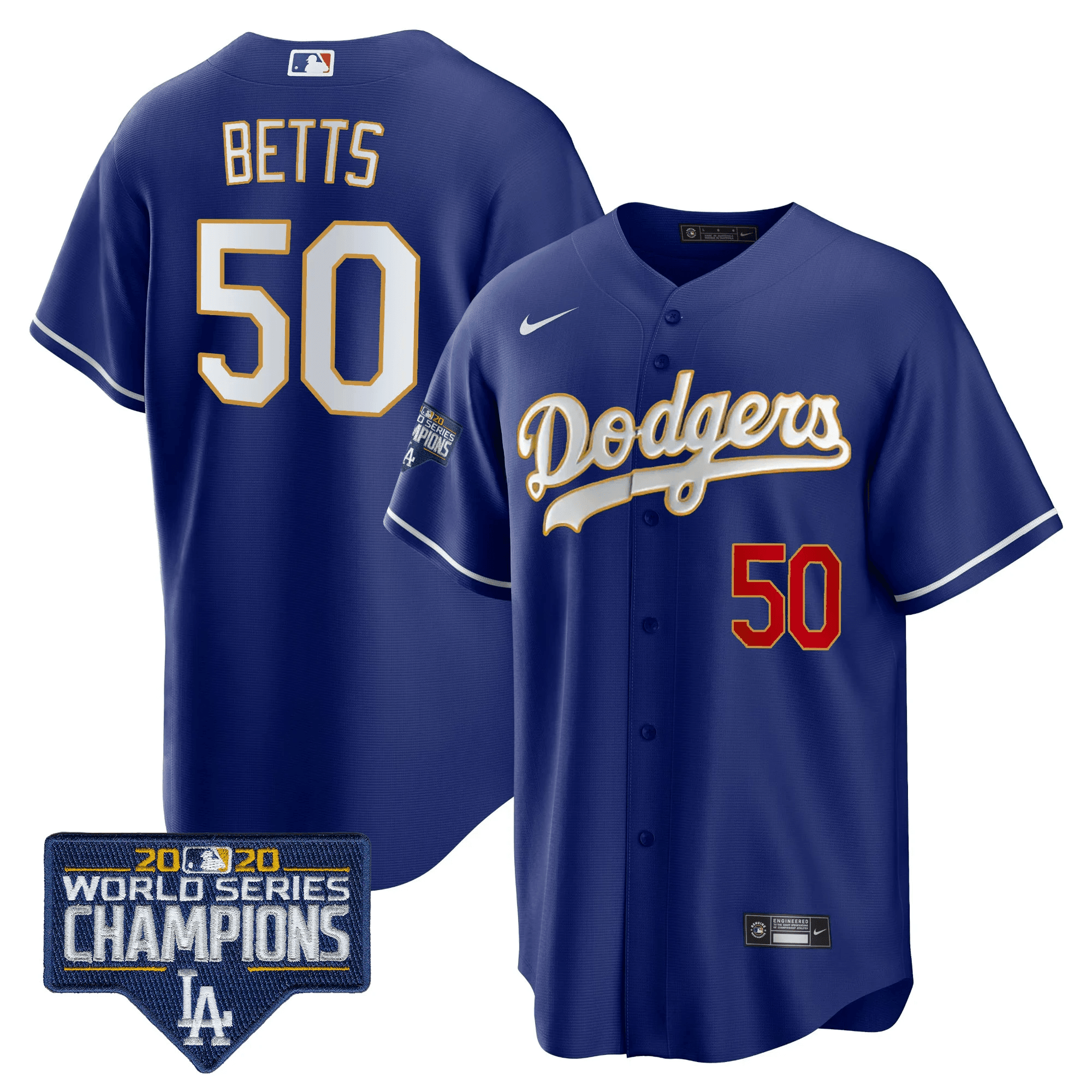 Men's Dodgers World Series Champions Patch Cool Base Gold Trim Jersey - All Stitched - Image 29