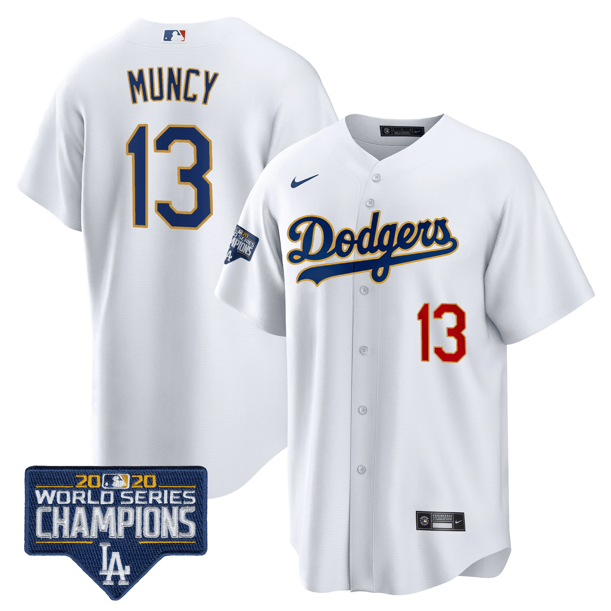 Men's Dodgers World Series Champions Patch Cool Base Gold Trim Jersey - All Stitched - Image 23