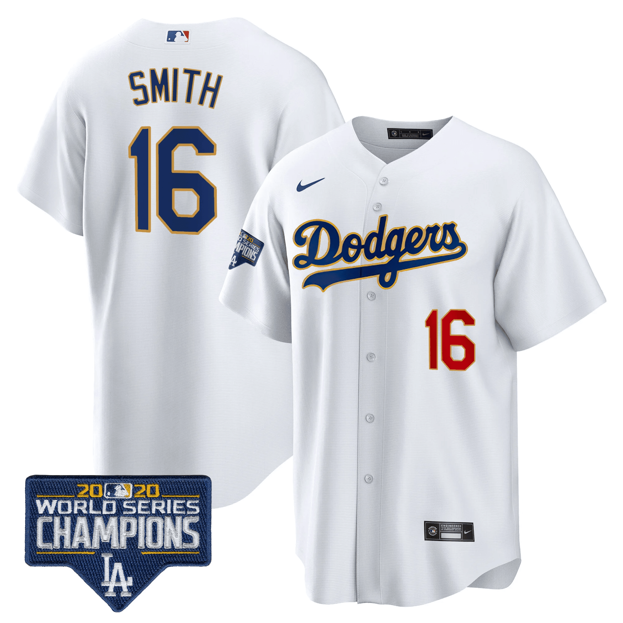 Men's Dodgers World Series Champions Patch Cool Base Gold Trim Jersey - All Stitched - Image 22