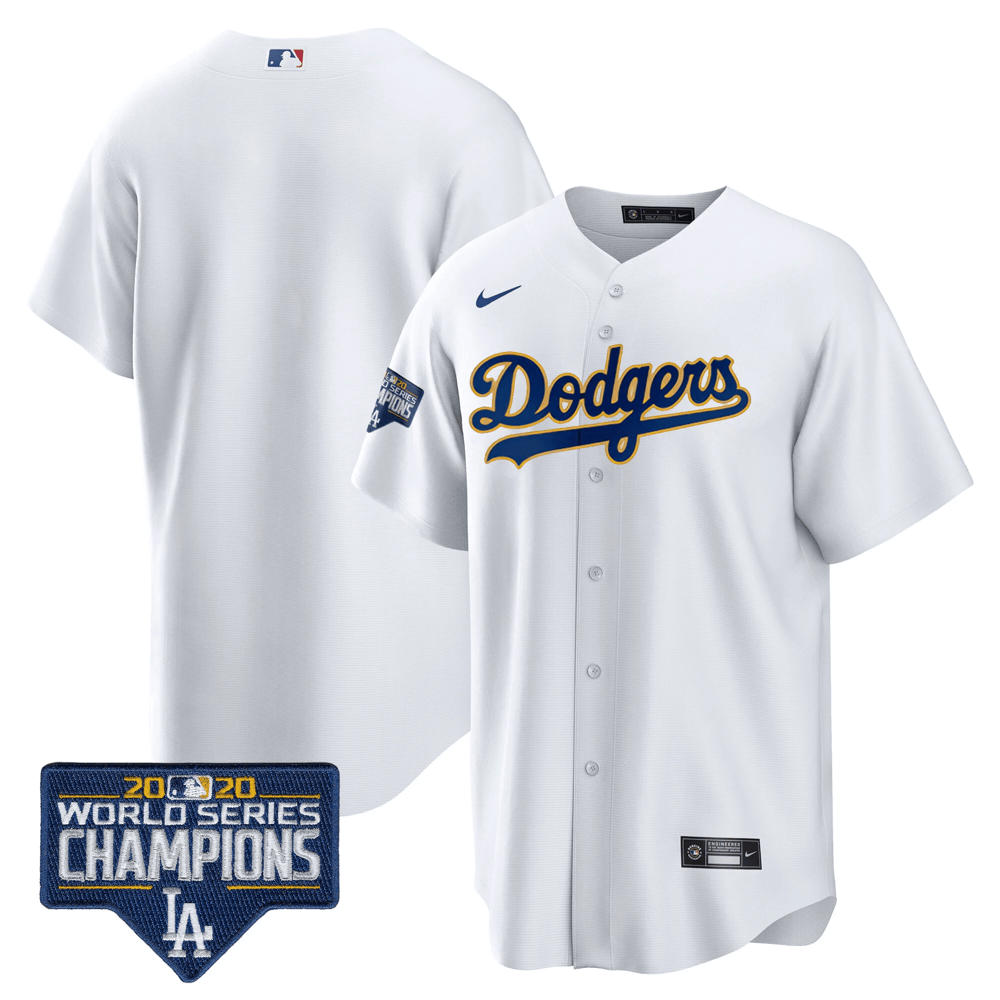 Men's Dodgers World Series Champions Patch Cool Base Gold Trim Jersey - All Stitched - Image 27