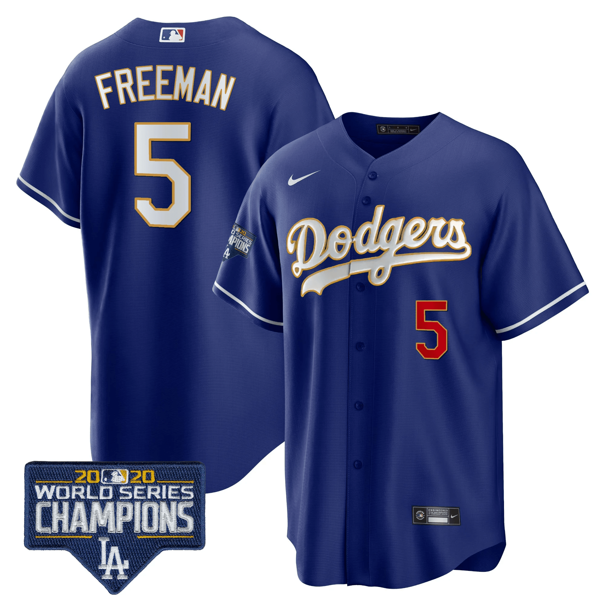 Men's Dodgers World Series Champions Patch Cool Base Gold Trim Jersey - All Stitched - Image 28