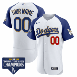 Dodgers World Series Champions Patch Flex Base Custom Jersey - All Stitched
