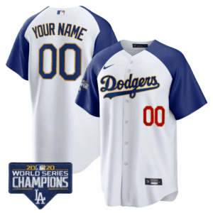 Dodgers World Series Champions Patch Cool Base Custom Jersey - All Stitched