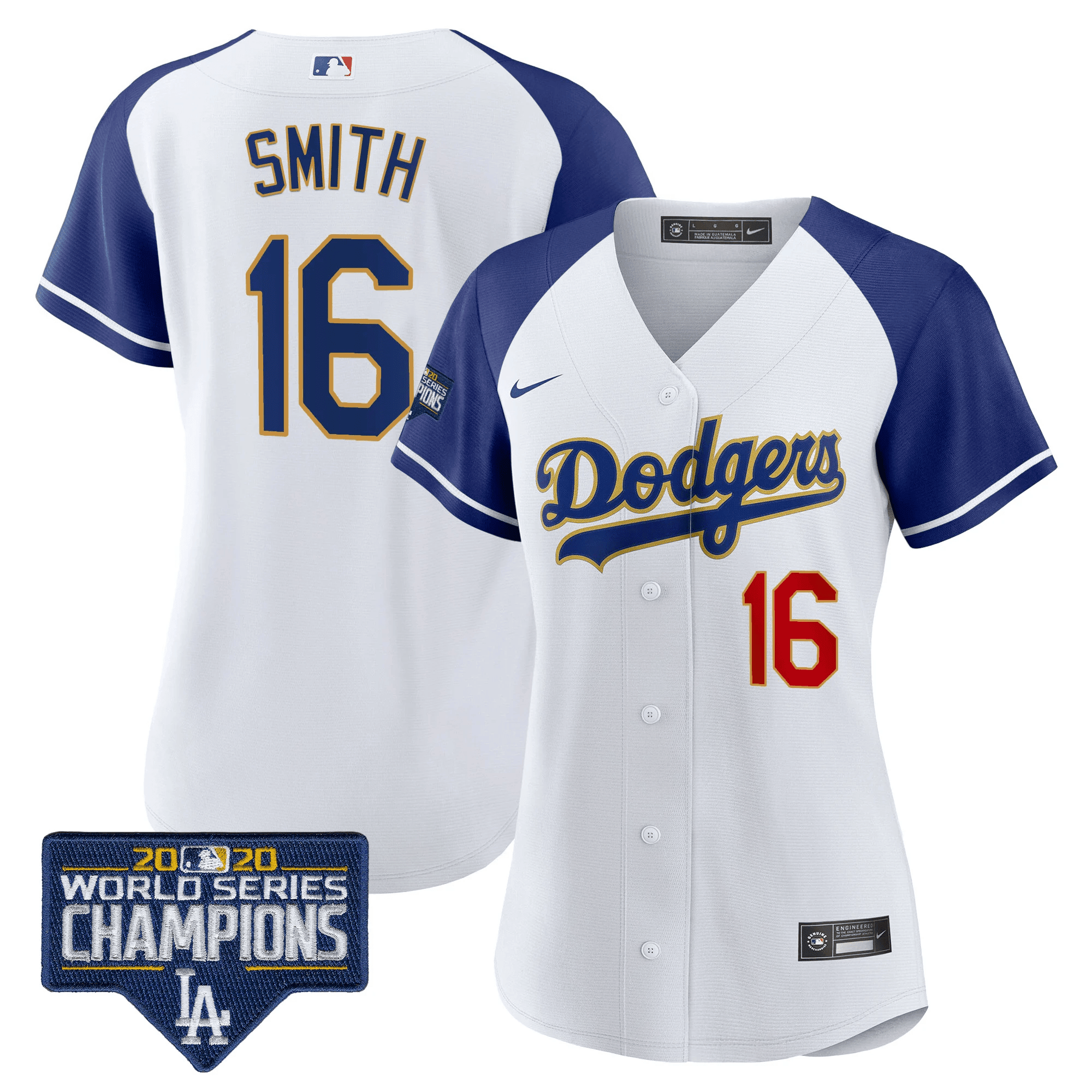 Women's Dodgers World Series Champions Patch Gold Trim Jersey - All Stitched - Image 4