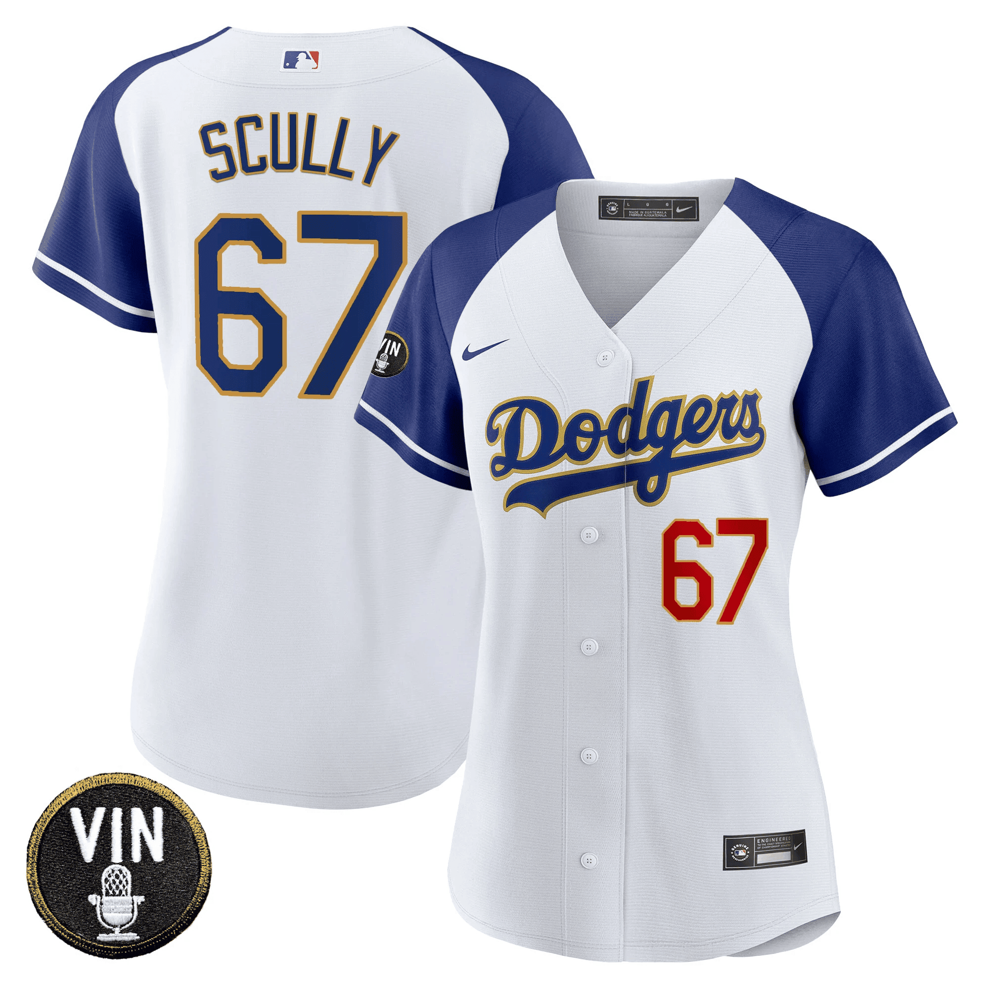 Women's Dodgers Vin Scully Patch Gold Trim Jersey - All Stitched - Image 4