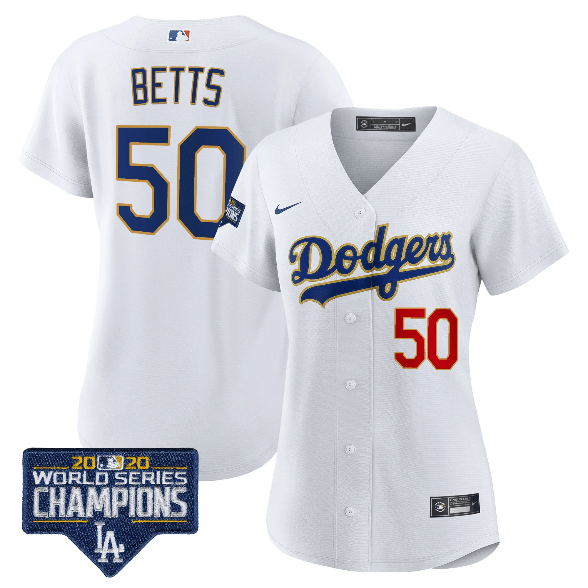 Women's Dodgers World Series Champions Patch Gold Trim Jersey - All Stitched - Image 20