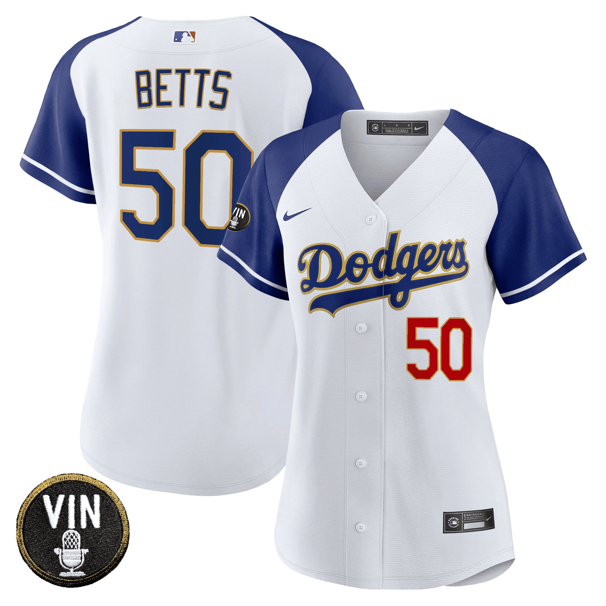 Women's Dodgers Vin Scully Patch Gold Trim Jersey - All Stitched - Image 3