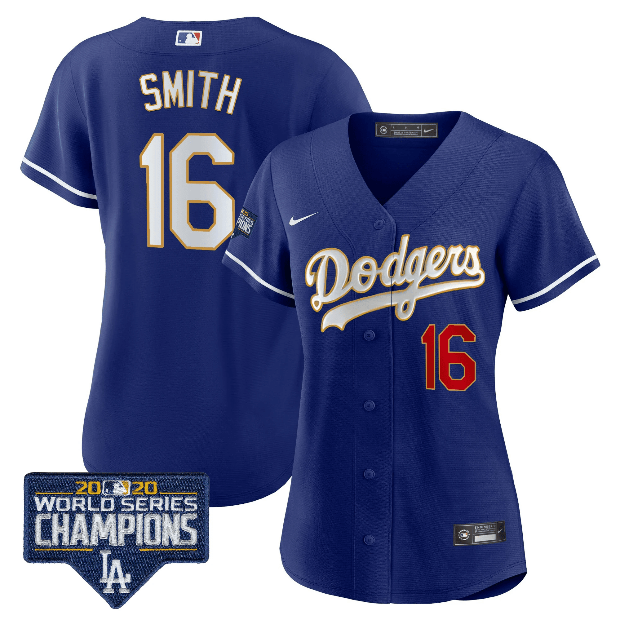 Women's Dodgers World Series Champions Patch Gold Trim Jersey - All Stitched - Image 31